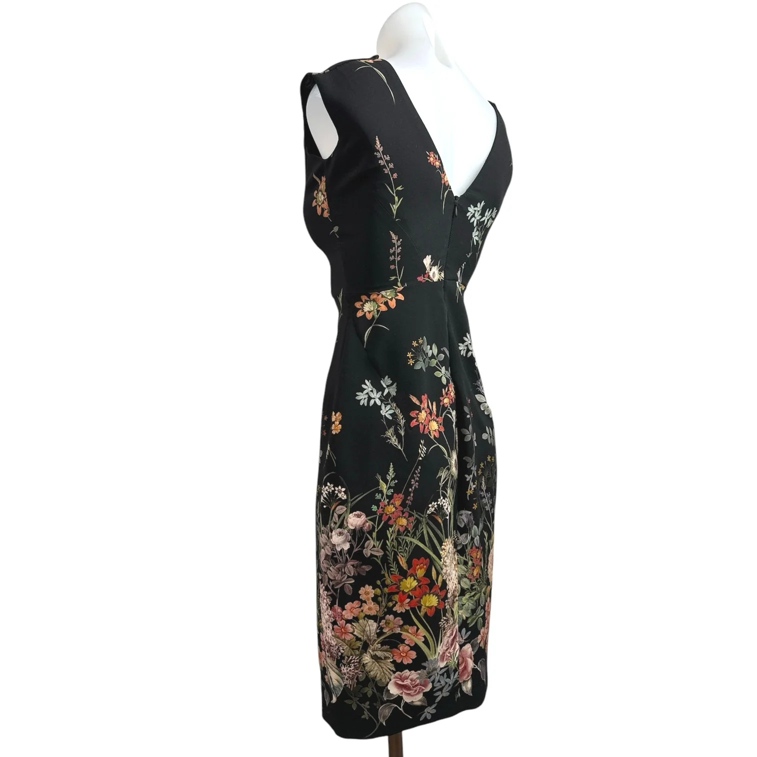 Zara Woman Black V Neck Cap Sleeve Floral Knee Length Sheath Dress Size XS - Image 5