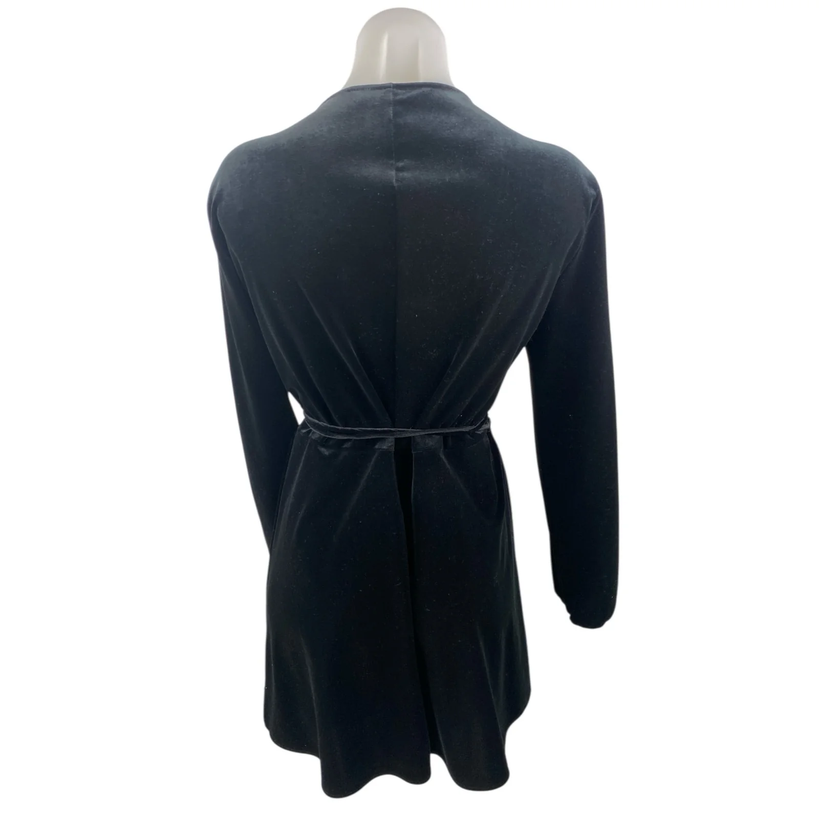 Zara Woman Black Velvet Velour Long Sleeve Tie Belt V-neck Mini Wrap Dress Sz L - Image 4