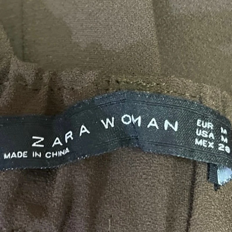 Zara Woman Brown High Waisted Pleated Straight Cropped Trouser Dress Pants Sz M - Image 4