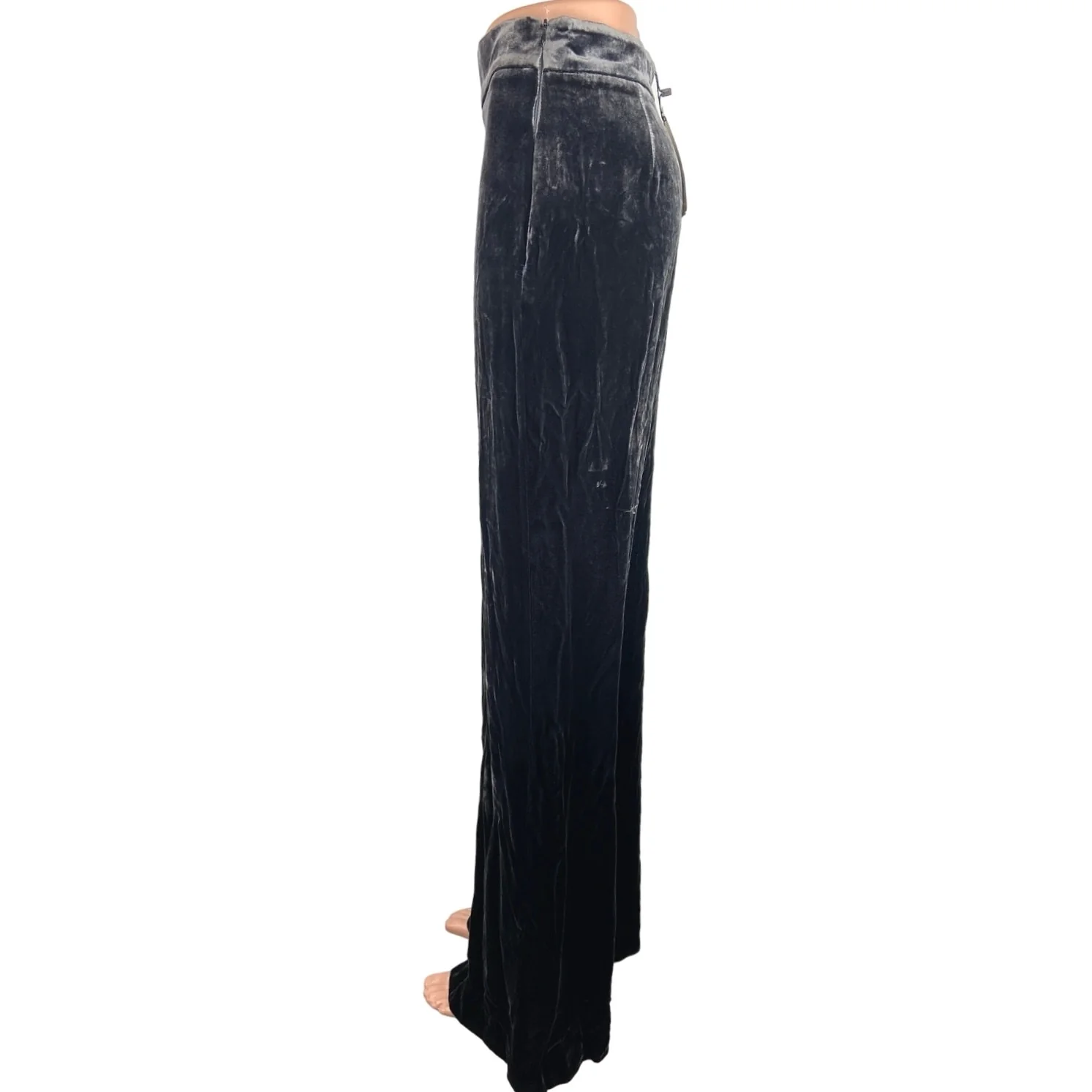 Zara Woman NWT Gray Silk Velvet High Rise Flared Pull On Stretch Ankle Pants XS - Image 2