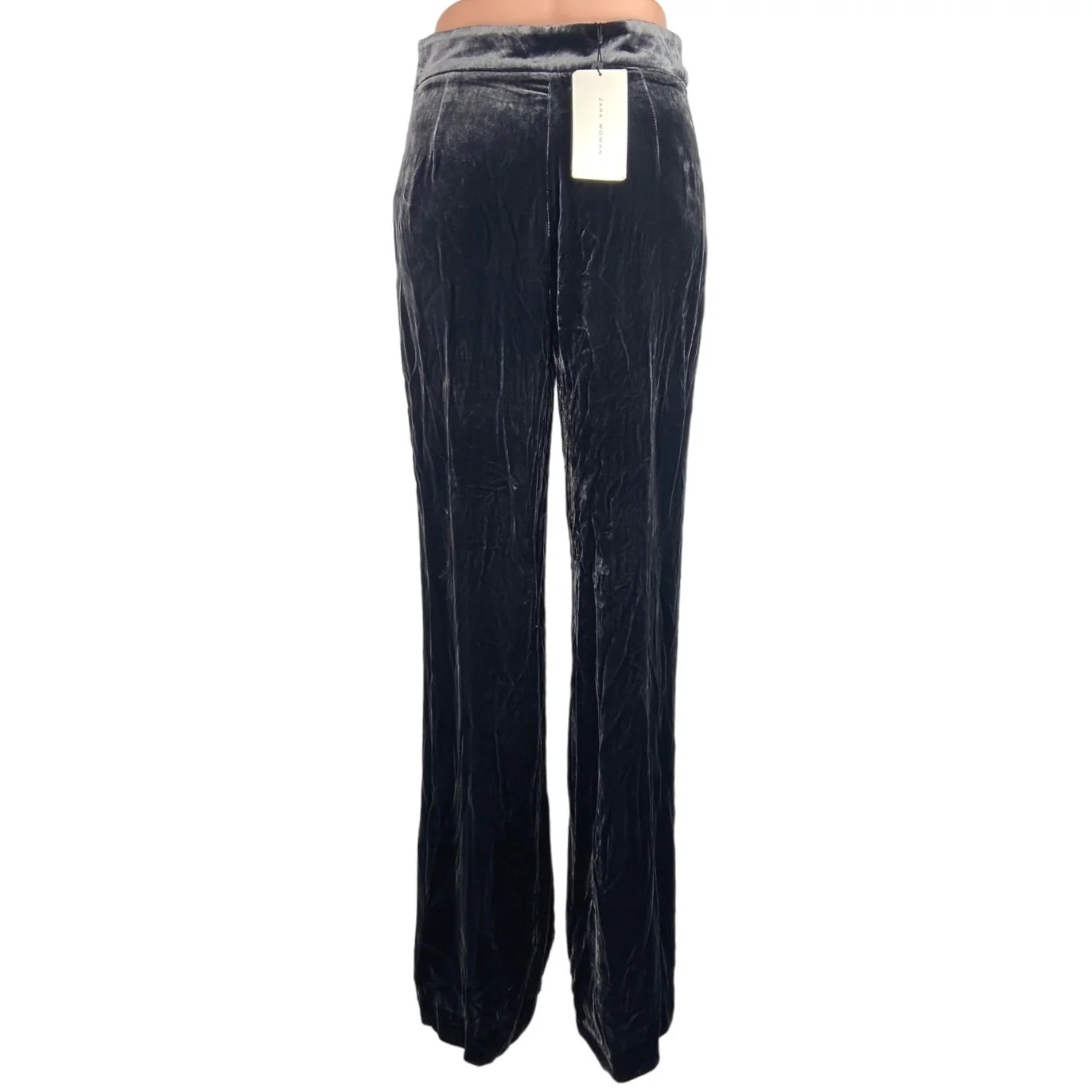 Zara Woman NWT Gray Silk Velvet High Rise Flared Pull On Stretch Ankle Pants XS - Image 3