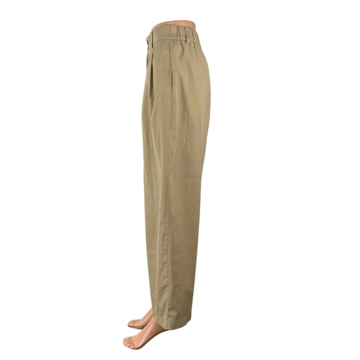 Zara Women Beige High Rise Pleated Palazzo Wide Leg Trousers Chino Dress Pants S - Image 3