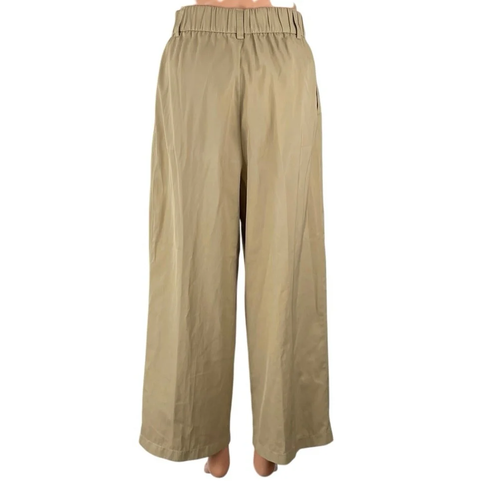 Zara Women Beige High Rise Pleated Palazzo Wide Leg Trousers Chino Dress Pants S - Image 4