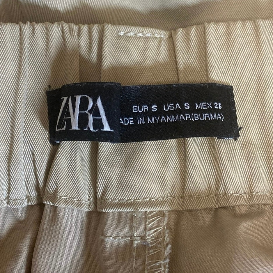 Zara Women Beige High Rise Pleated Palazzo Wide Leg Trousers Chino Dress Pants S - Image 5