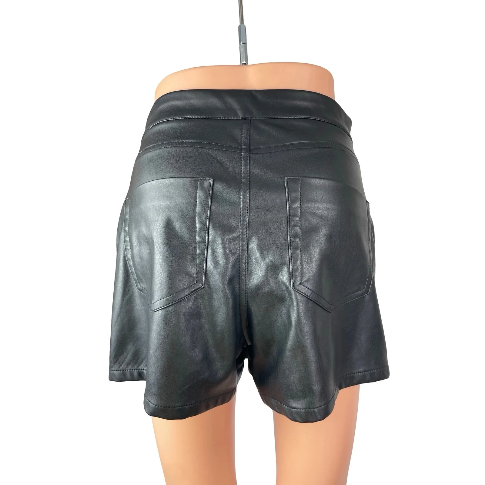 Zara Women Black Faux Leather Vegan Button Fly Mini Skirt Skort Shorts Size XS - Image 3
