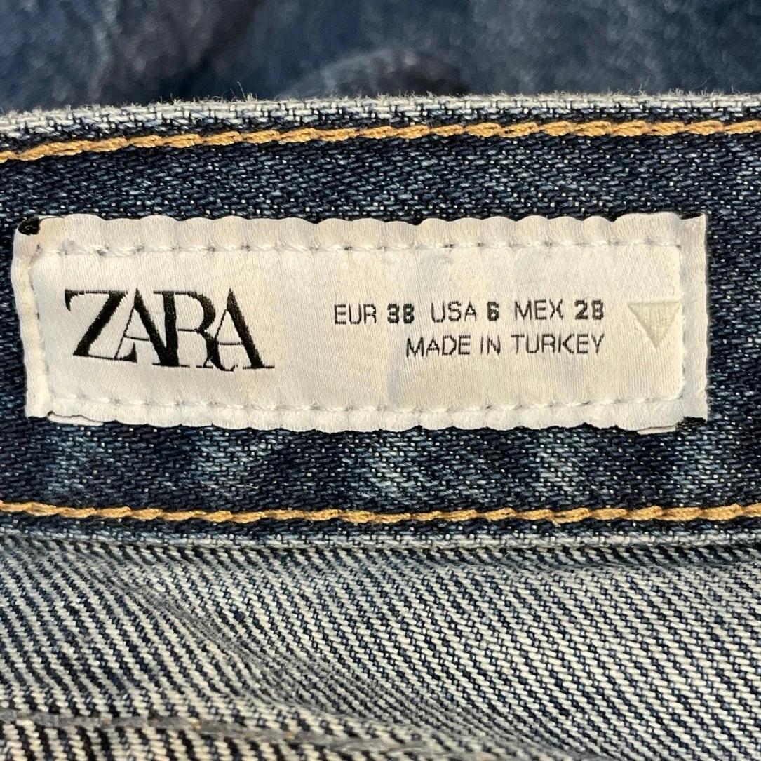 Zara Women Blue Medium Wash High Rise Straight Wide Leg Baggy Denim Jeans Size 6 - Image 5
