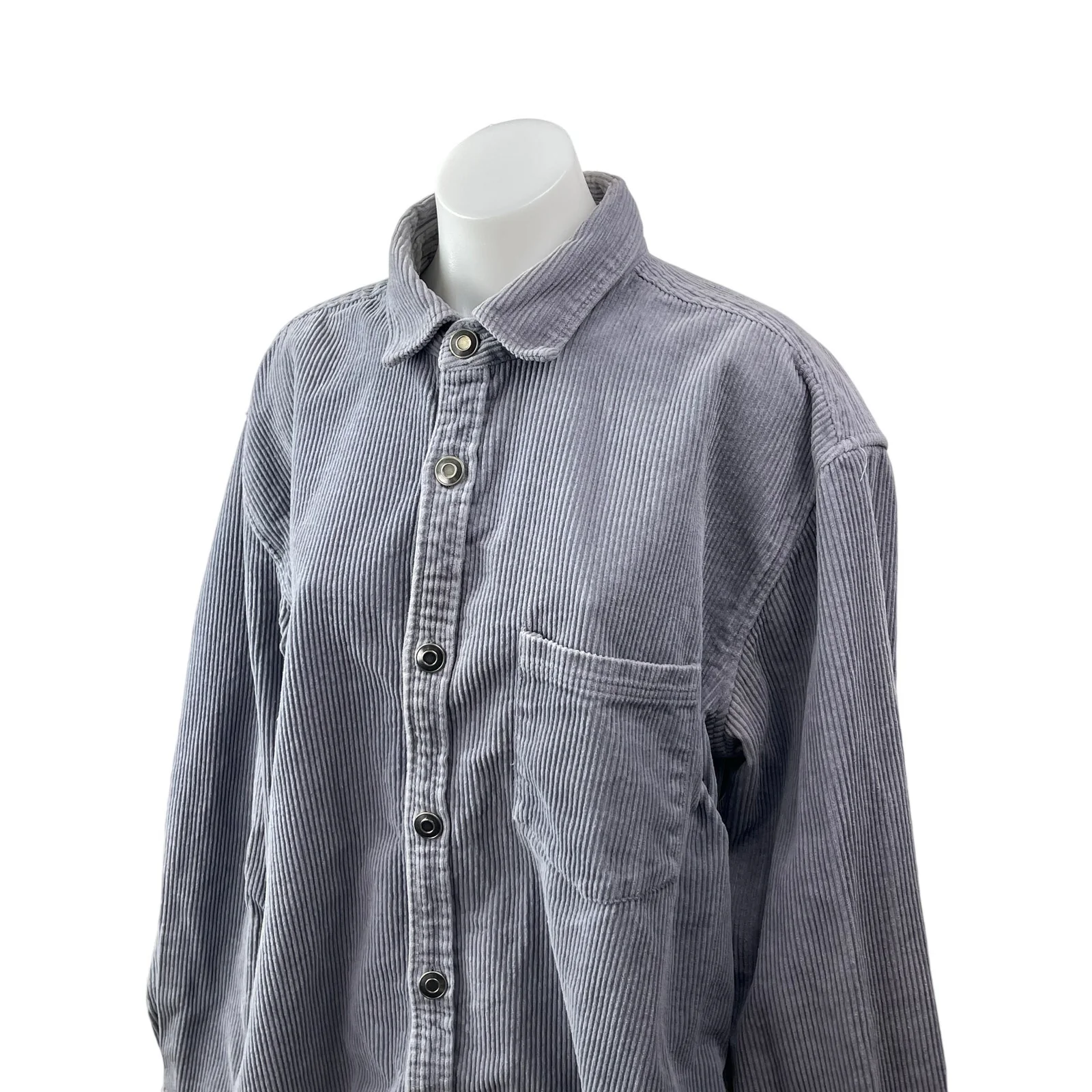 Zara Women Gray Corduroy Long Sleeve Relaxed Pocket Button Down Shirt Top Sz XL - Image 2