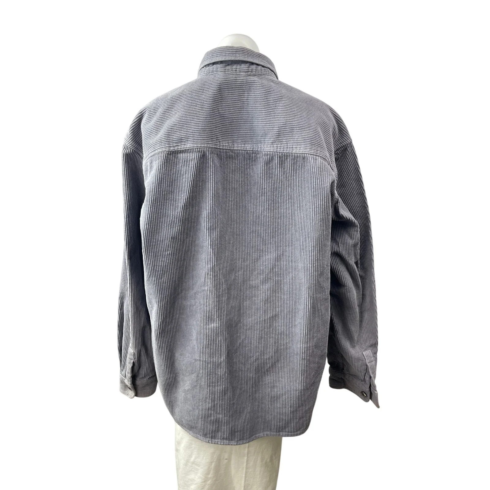 Zara Women Gray Corduroy Long Sleeve Relaxed Pocket Button Down Shirt Top Sz XL - Image 4