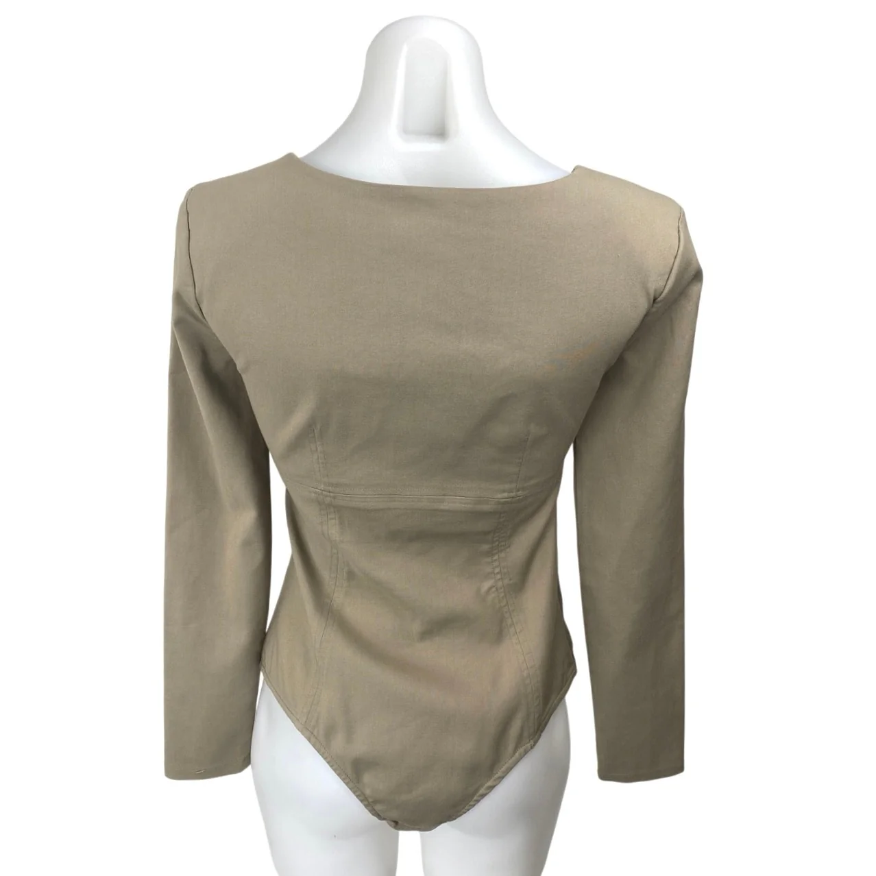 Zara Women Tan Beige Long Sleeve Square Neck Corset T Shirt Bodysuit Top Size M - Image 2