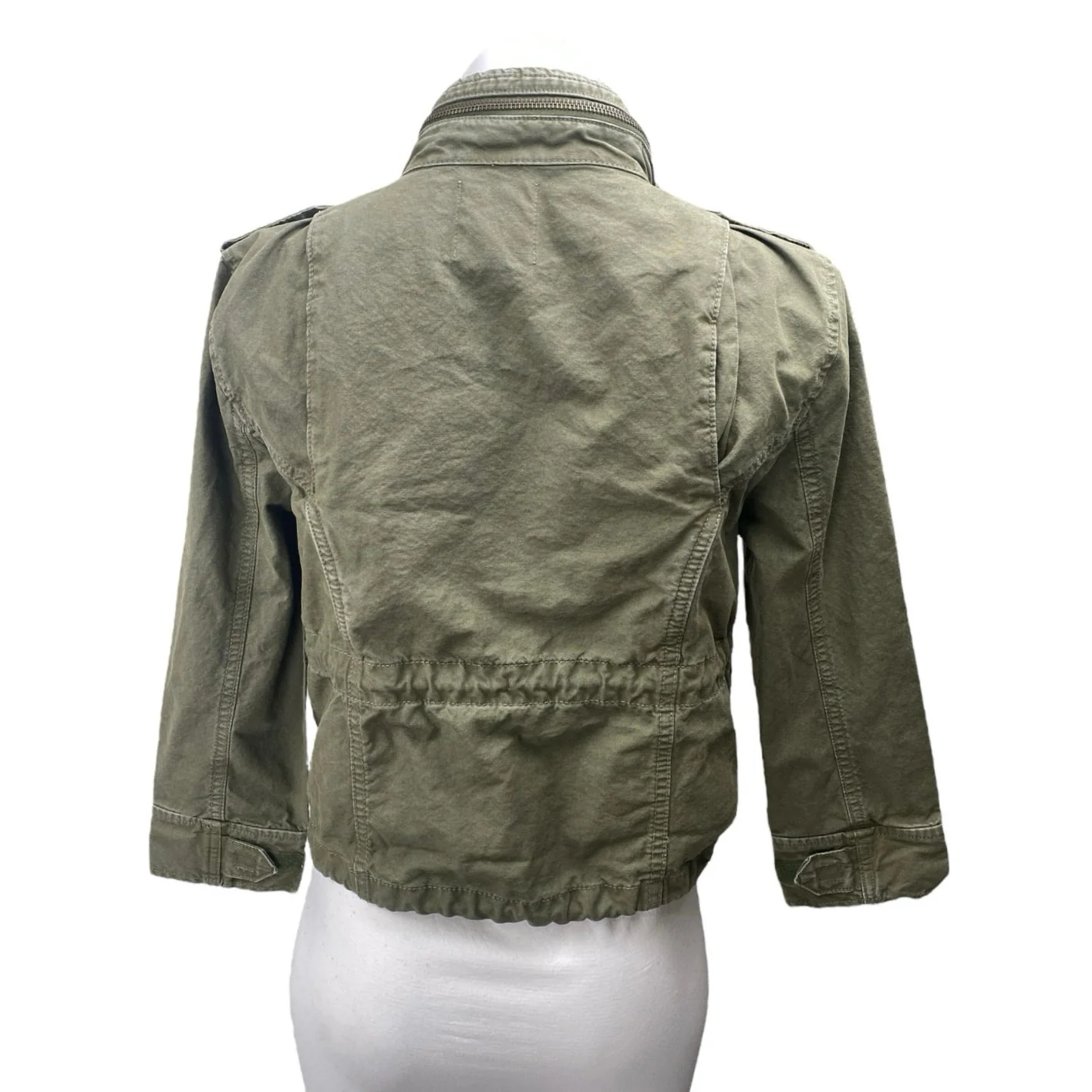 Zara Women's Army Green Zip Up Long Sleeve Cropped Bomber Cargo Jacket Size S - Image 2