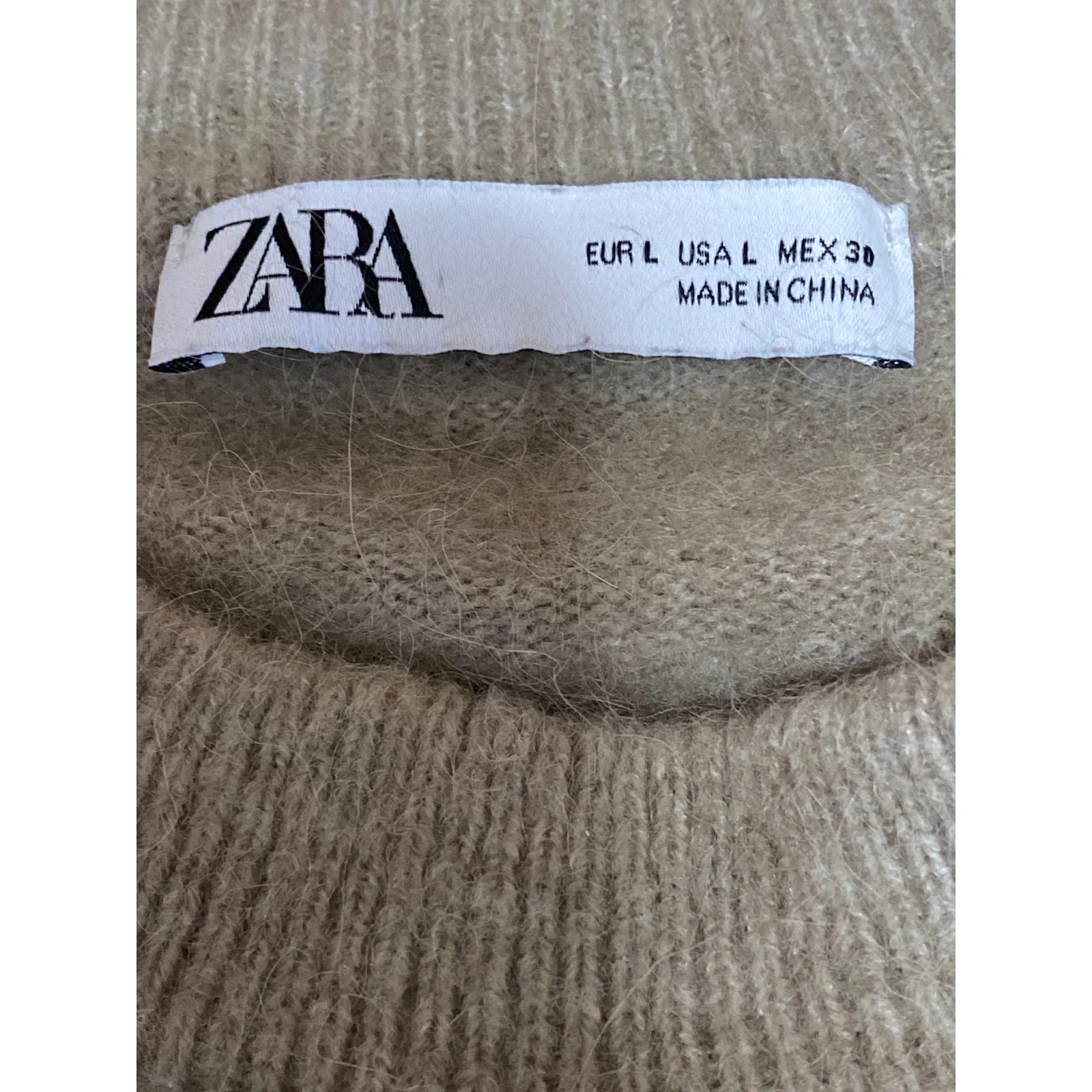 Zara Women's Beige Alpaca Wool Crew Neck Long Sleeve Sweatshirt Sweater Top Sz L - Image 5