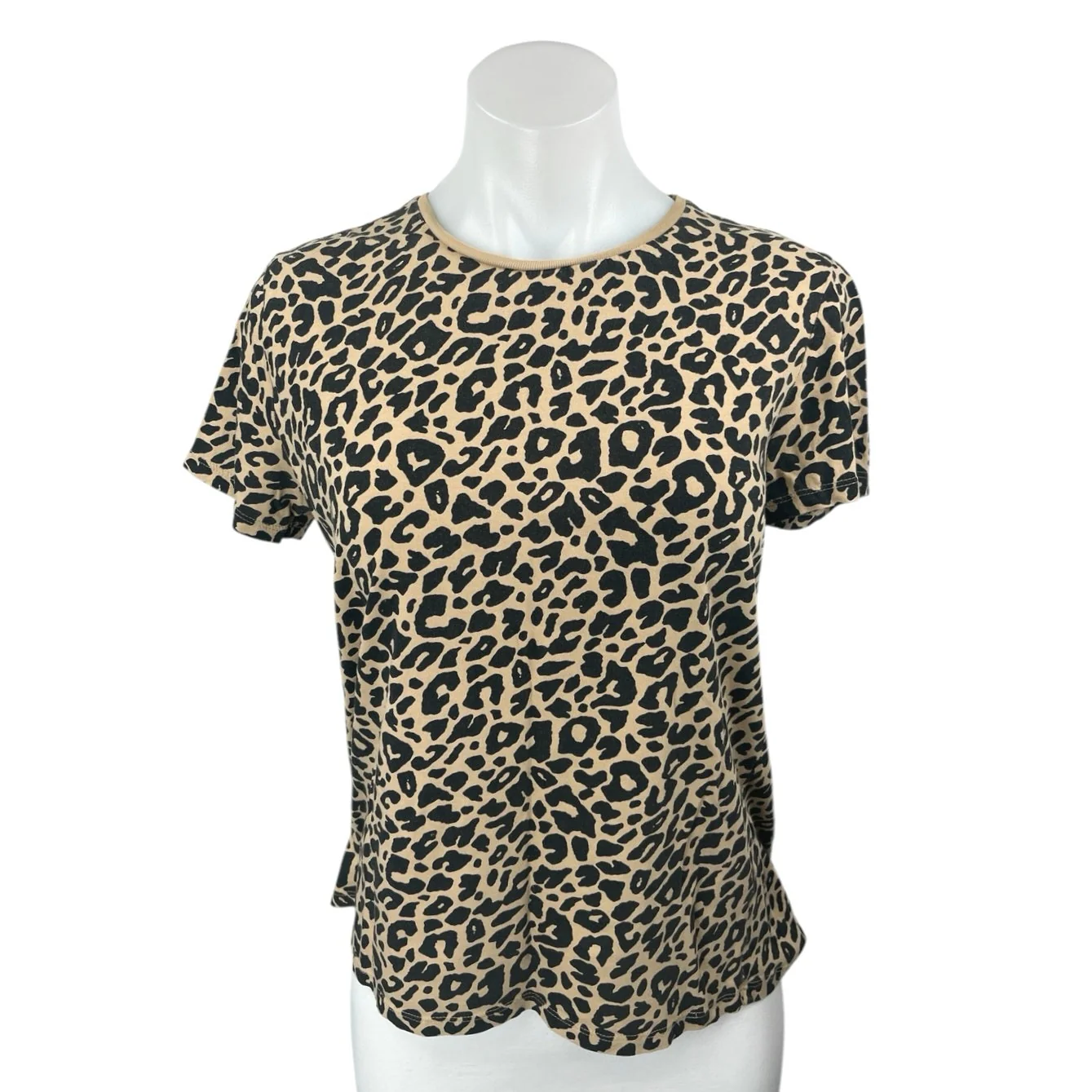 Zara Women's Beige Black Leopard Animal Print Short Sleeve T Shirt Tee Top Sz M
