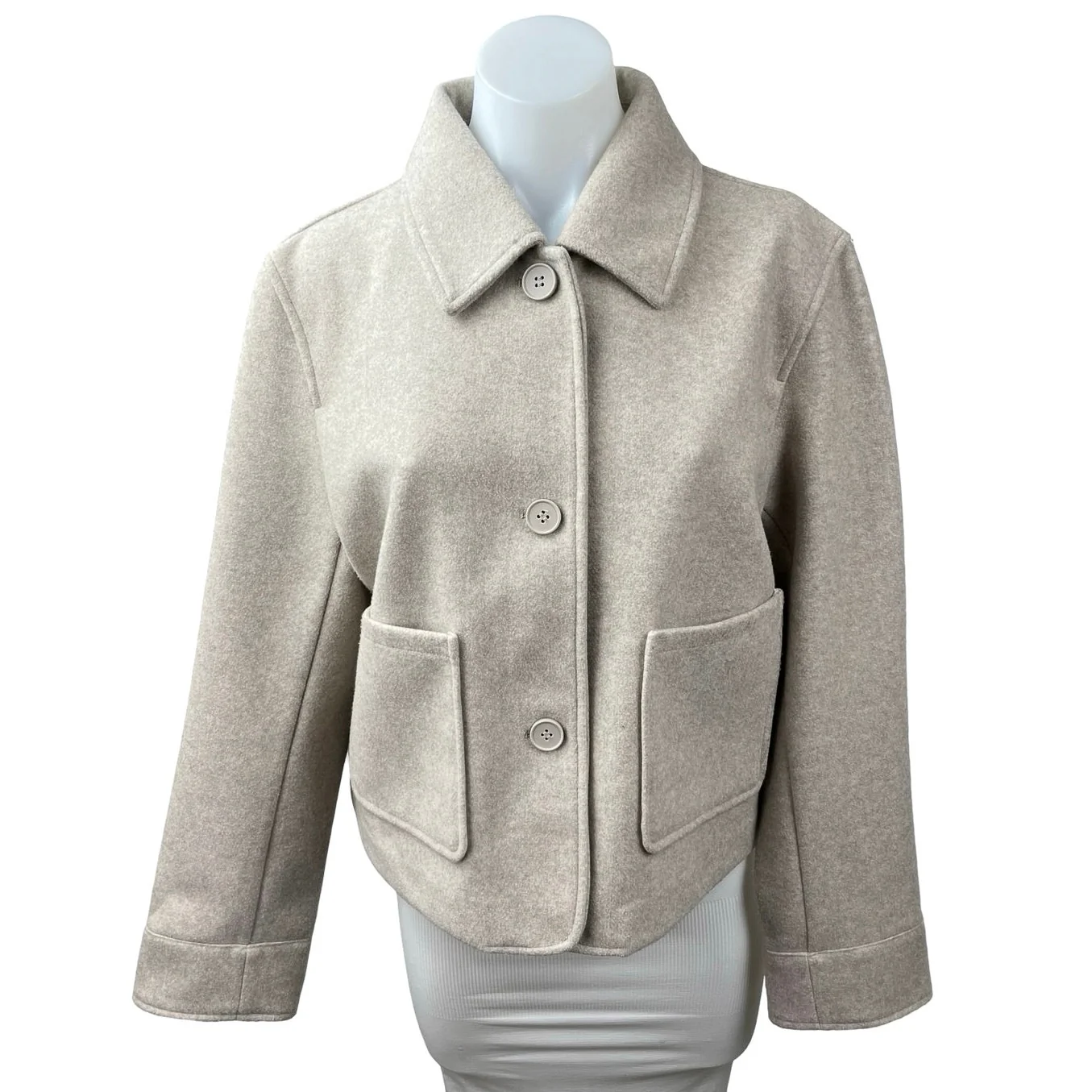 Zara Women's Beige Collared Long Sleeve Button Down Shirt Shacket Coat Jacket M