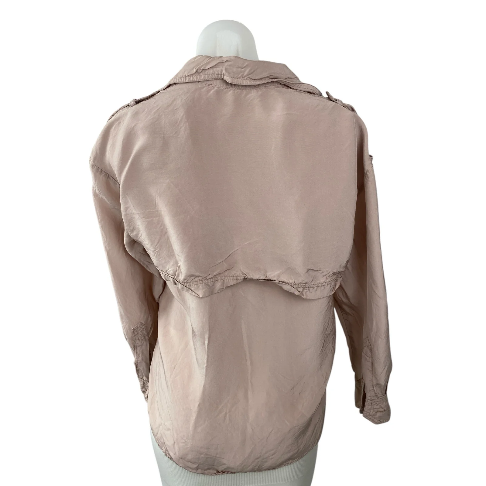 Zara Women's Beige Collared Long Sleeve Buttoned Utility Shirt Blouse Top Sz XS - Image 3