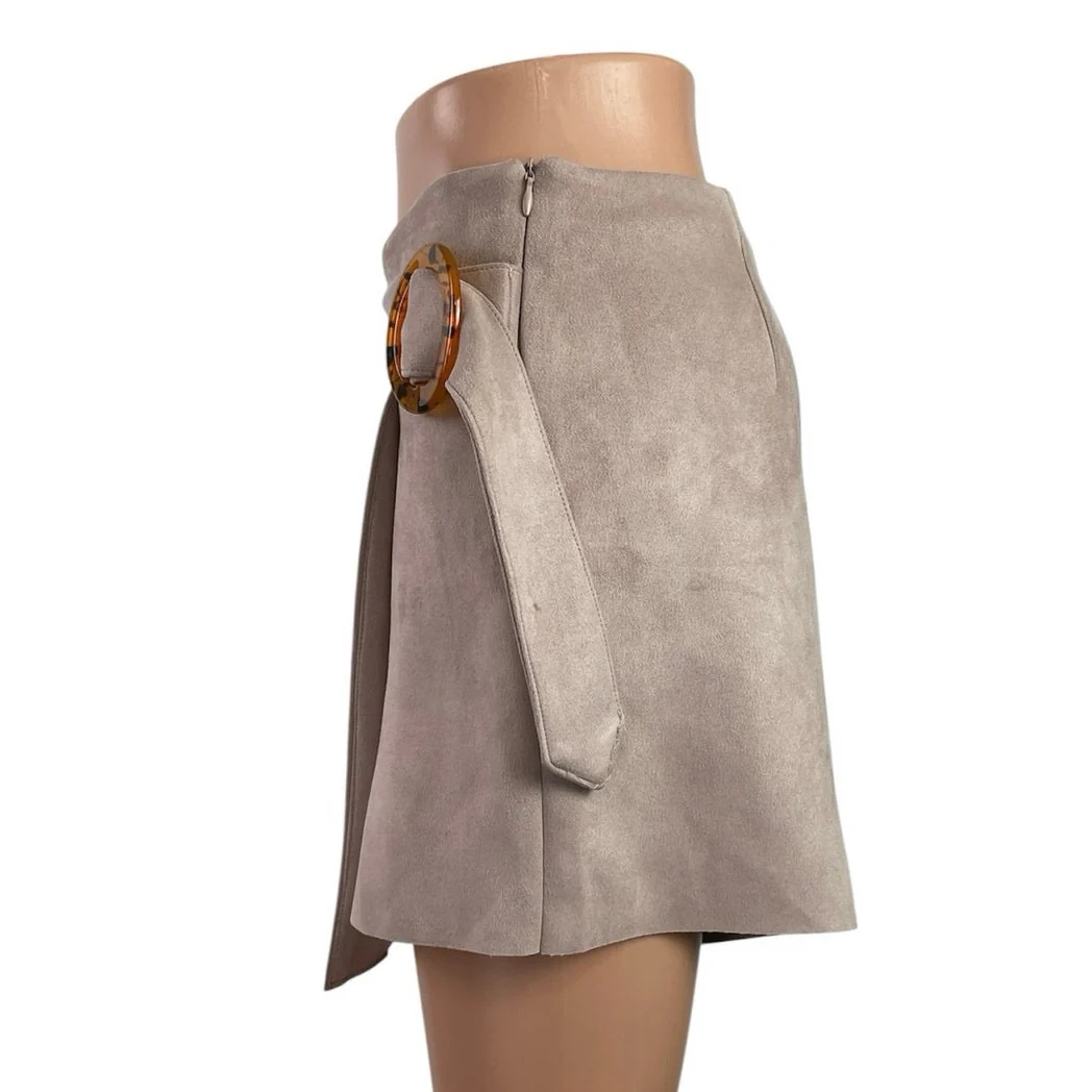 Zara Women's Beige Faux Suede Zip Y2k Ring Boho Mini Skirt Short Skort Size S - Image 3