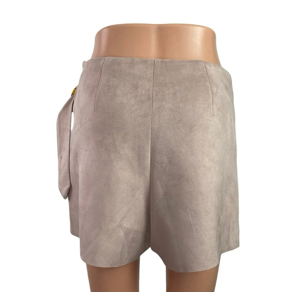 Zara Women's Beige Faux Suede Zip Y2k Ring Boho Mini Skirt Short Skort Size S - Image 4