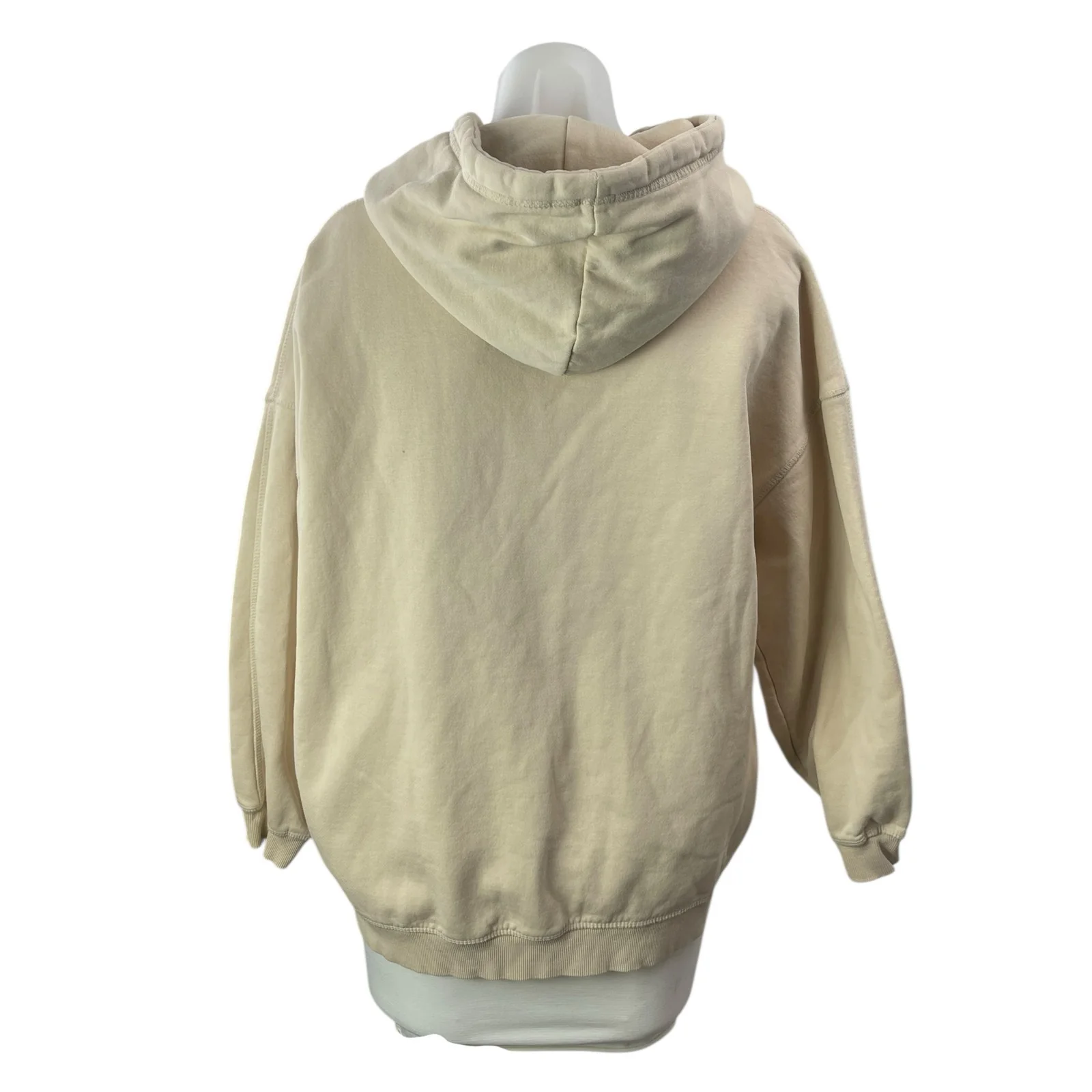 Zara Women's Beige Fleece Long Sleeve Loose Hoodie Hooded Sweatshirt Top Size S - Image 2