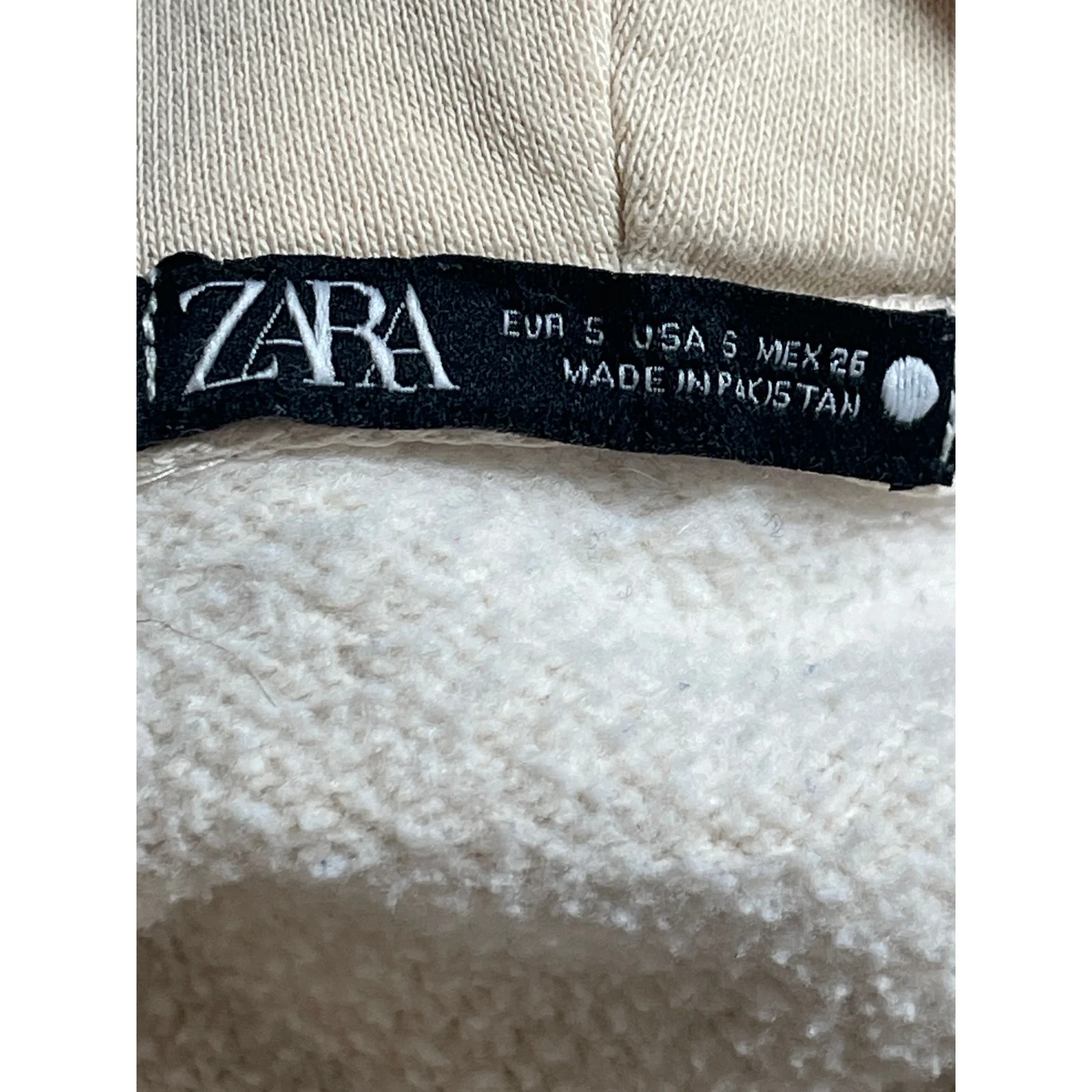 Zara Women's Beige Fleece Long Sleeve Loose Hoodie Hooded Sweatshirt Top Size S - Image 3
