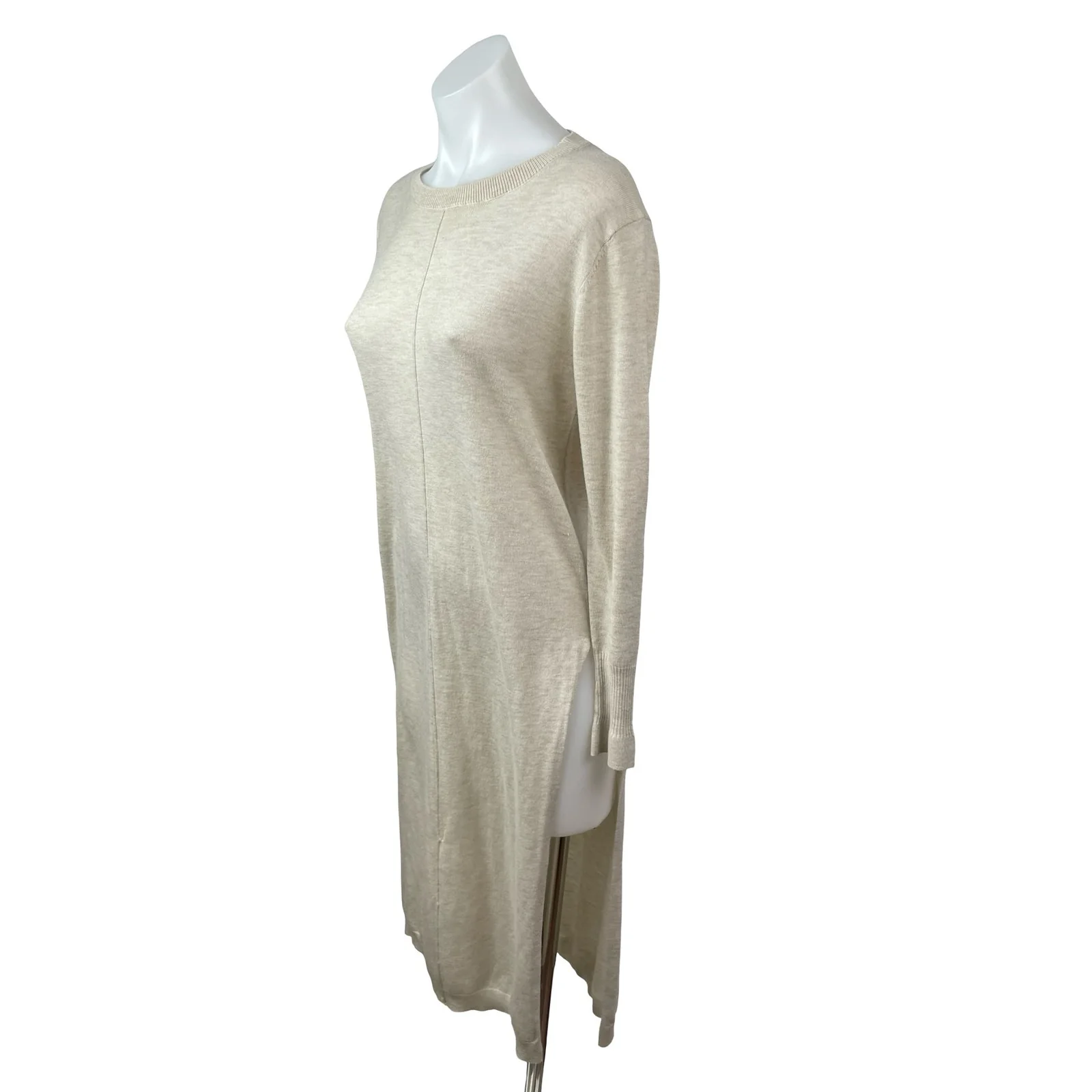 Zara Women's Beige Front Seam Knit Long Sleeve Midi Sheath Sweater Dress Size M - Image 2