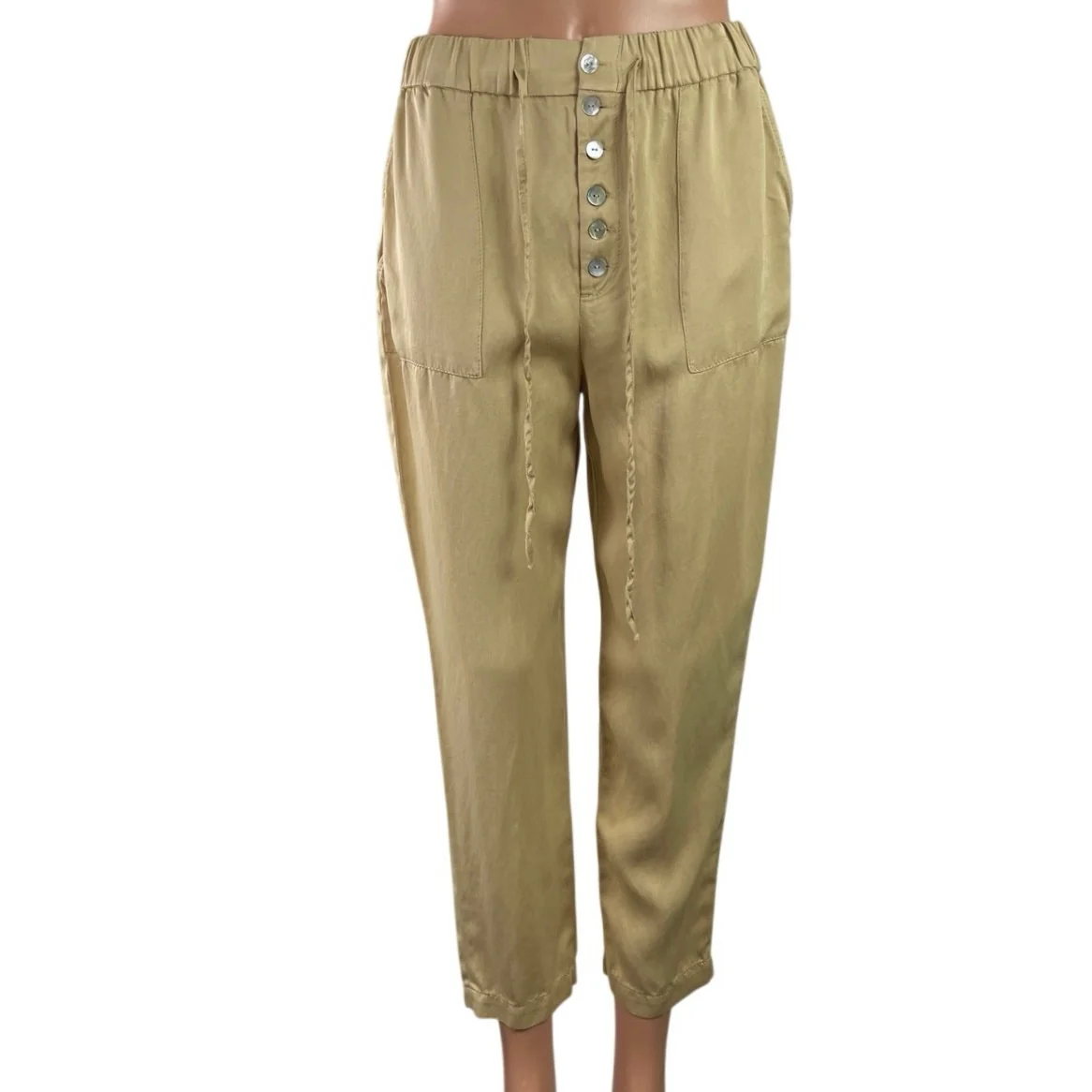 Zara Women's Beige High Waisted Button Fly Skinny Straight Leg Trousers Pants XS