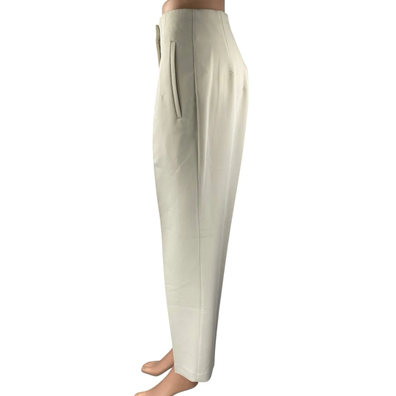 Zara Women's Beige Khaki Chino Pleated High Rise Trousers Dress Pants Size M - Image 2