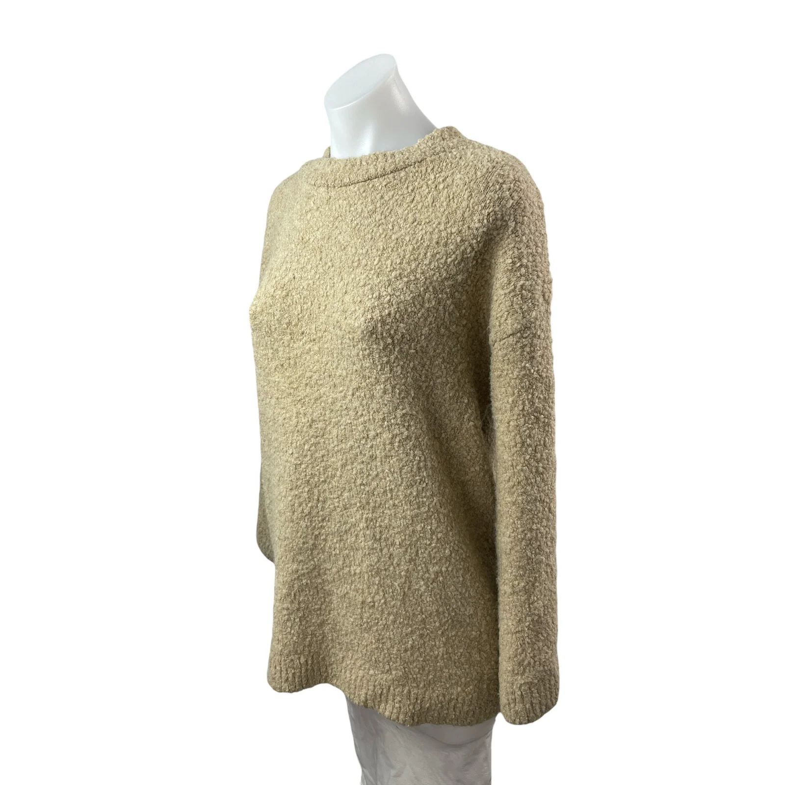 Zara Women's Beige Khaki Fleece Crew Neck Long Sleeve Knit Sweater Top Size S - Image 2