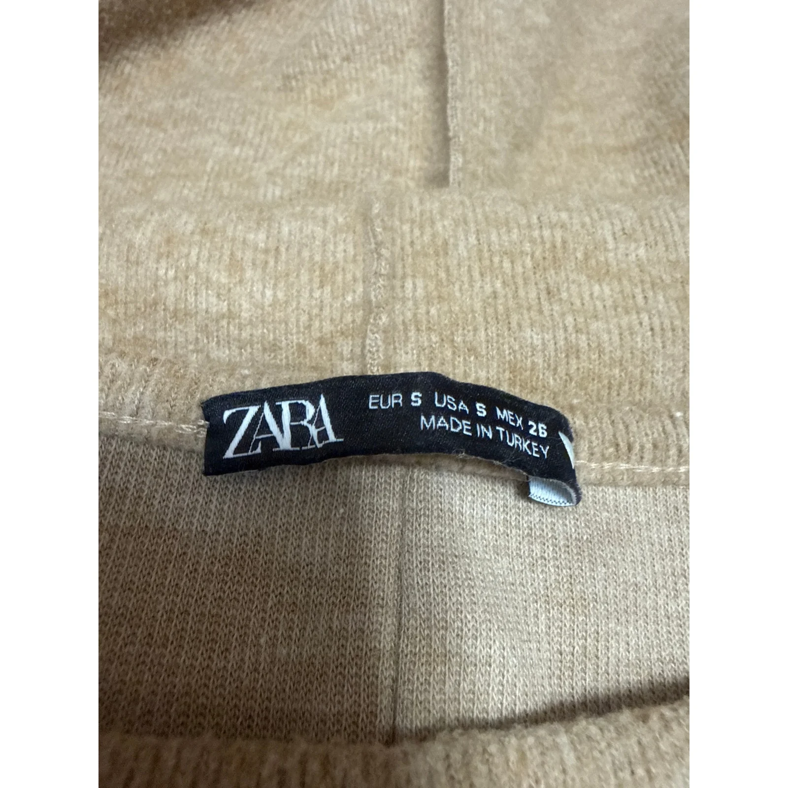 Zara Women's Beige Knit Short Sleeve Mini A-Line Shift T-Shirt Sweater Dress S - Image 4