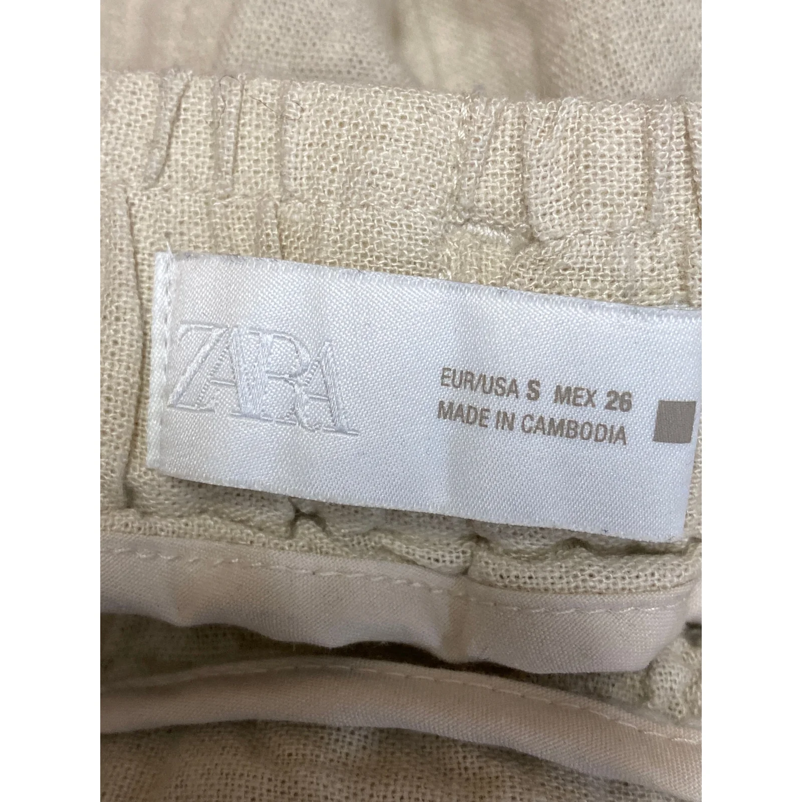 Zara Women's Beige Linen Drawstring Pleated Wide Leg Baggy Trousers Pants Size S - Image 5
