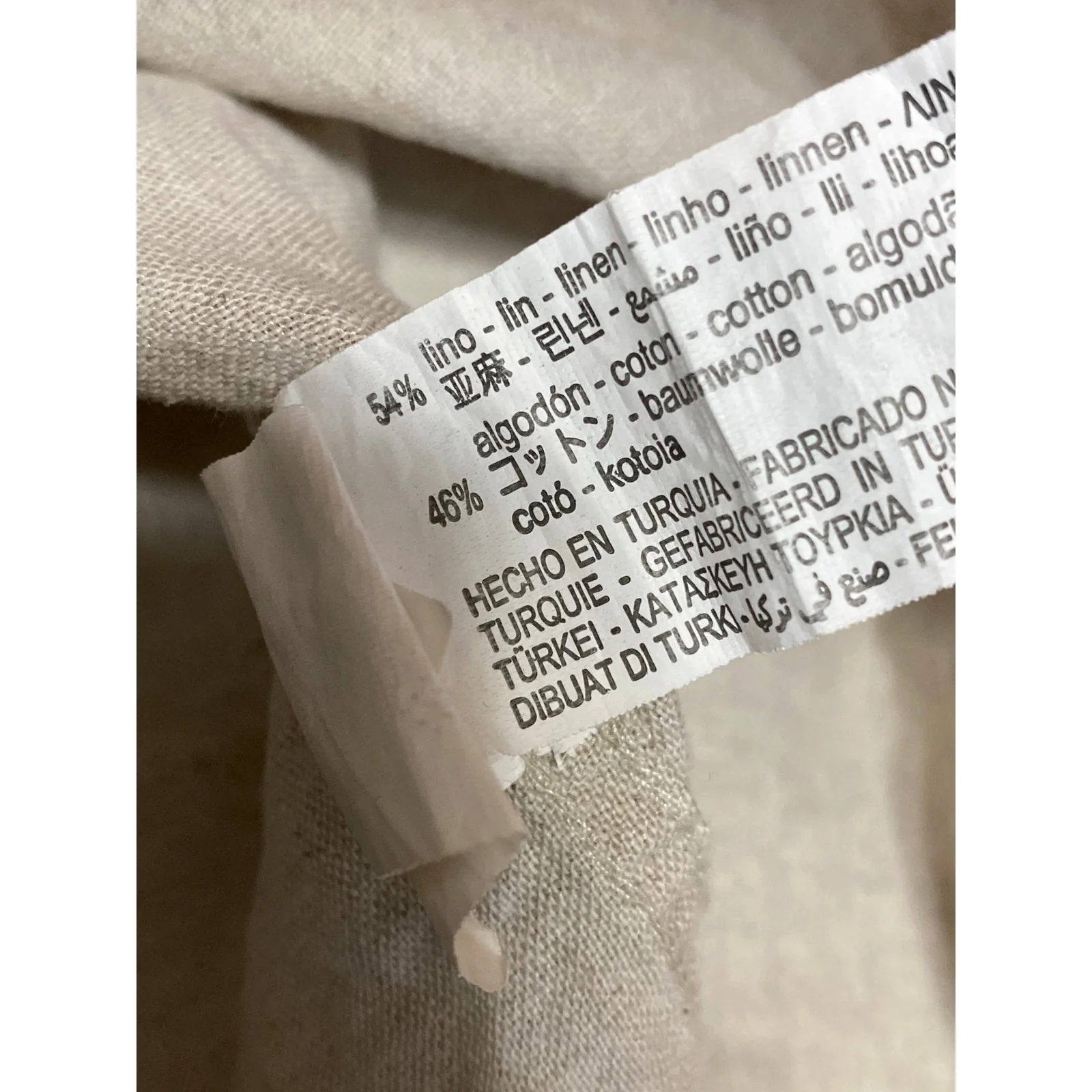 Zara Women's Beige Linen Mock Neck Button Front Long Sleeve Shirt Top Size M - Image 6