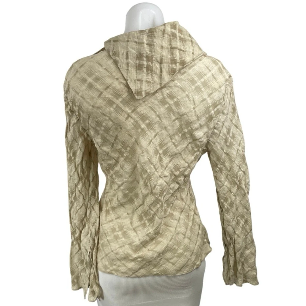 Zara Women's Beige Linen Plaid Cowl Neck Long Sleeve Shirt Blouse Top Size M - Image 4