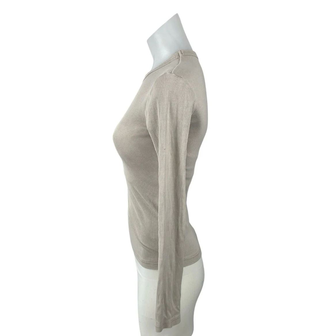 Zara Women's Beige Ribbed Knit Crew Neck Long Sleeve T Shirt Tee Top Size S - Image 2