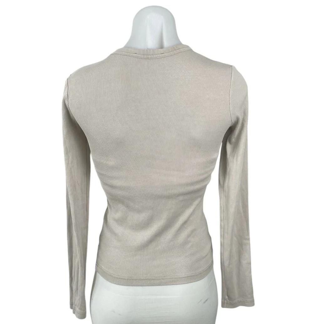 Zara Women's Beige Ribbed Knit Crew Neck Long Sleeve T Shirt Tee Top Size S - Image 3