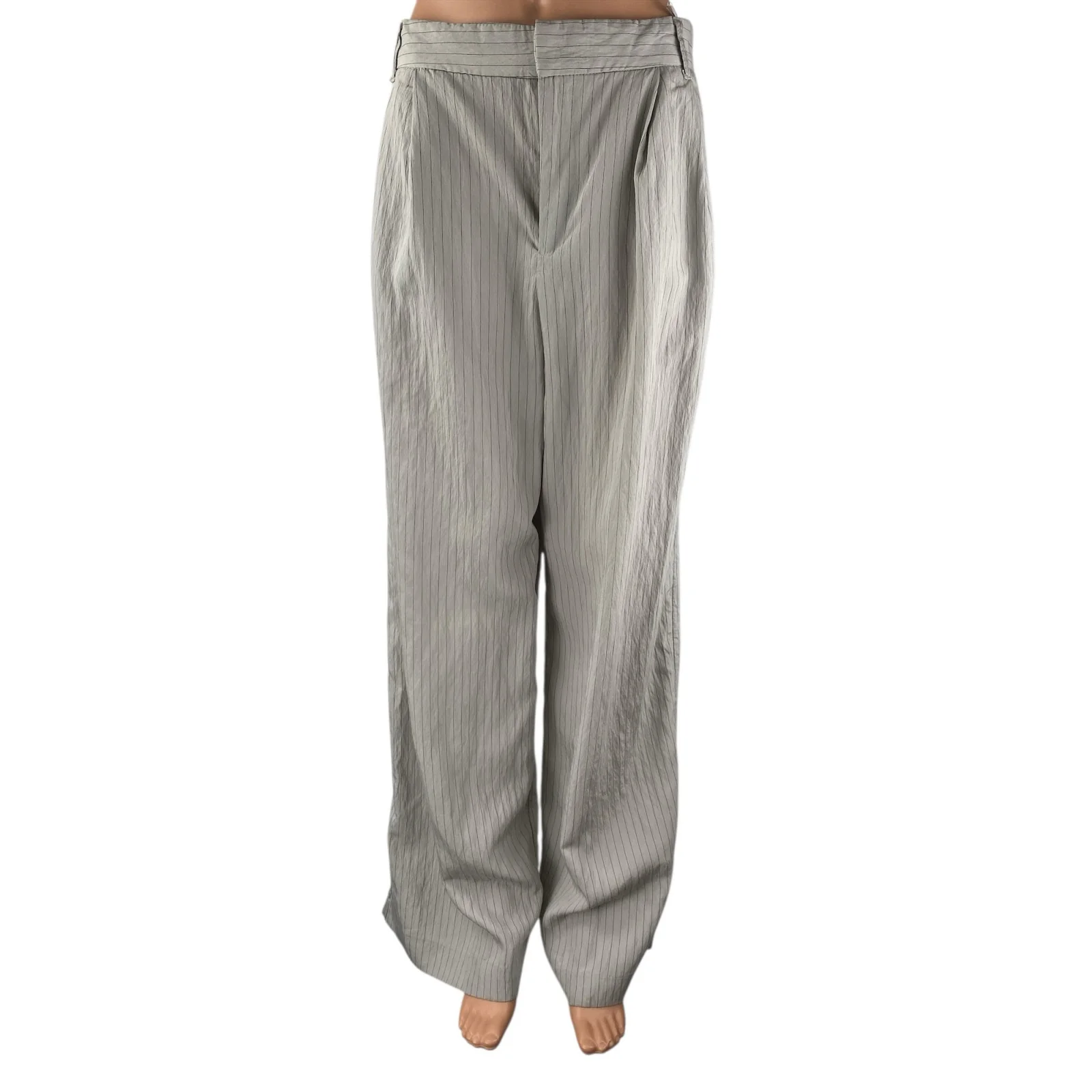 ZARA Women's Beige Stripes Pleated High Rise Wide Leg Trouser Dress Pants Size S