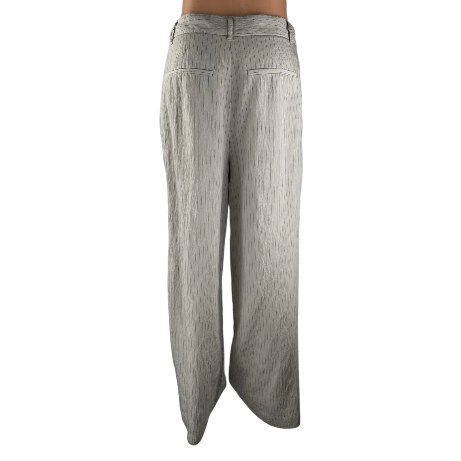 ZARA Women's Beige Stripes Pleated High Rise Wide Leg Trouser Dress Pants Size S - Image 2