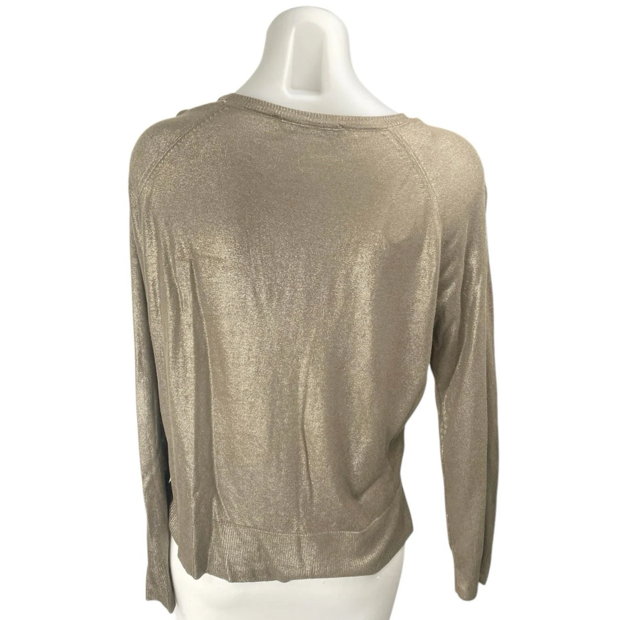 Zara Women's Beige Tan Metallic Long Sleeve Crew Neck Pullover Sweater Top Sz S - Image 2