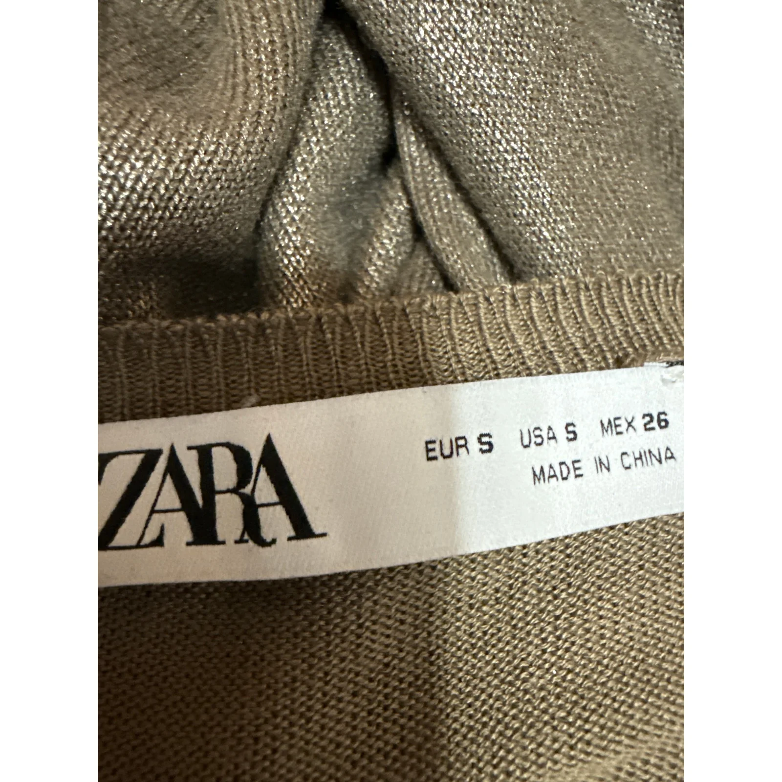 Zara Women's Beige Tan Metallic Long Sleeve Crew Neck Pullover Sweater Top Sz S - Image 3