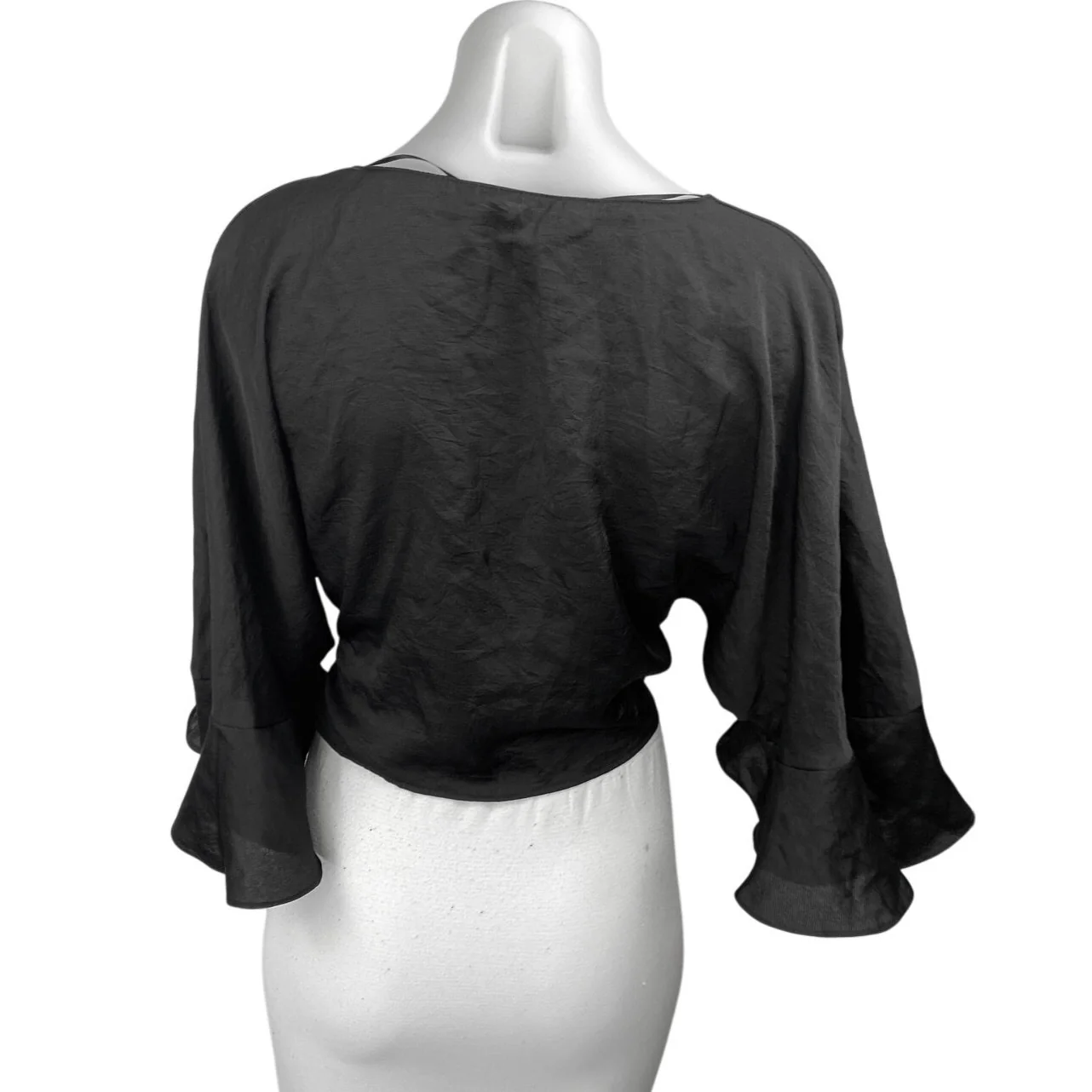 Zara Women's Black Bell Sleeves V Neck Twist Front Cropped Blouse Top Size XS - Image 2