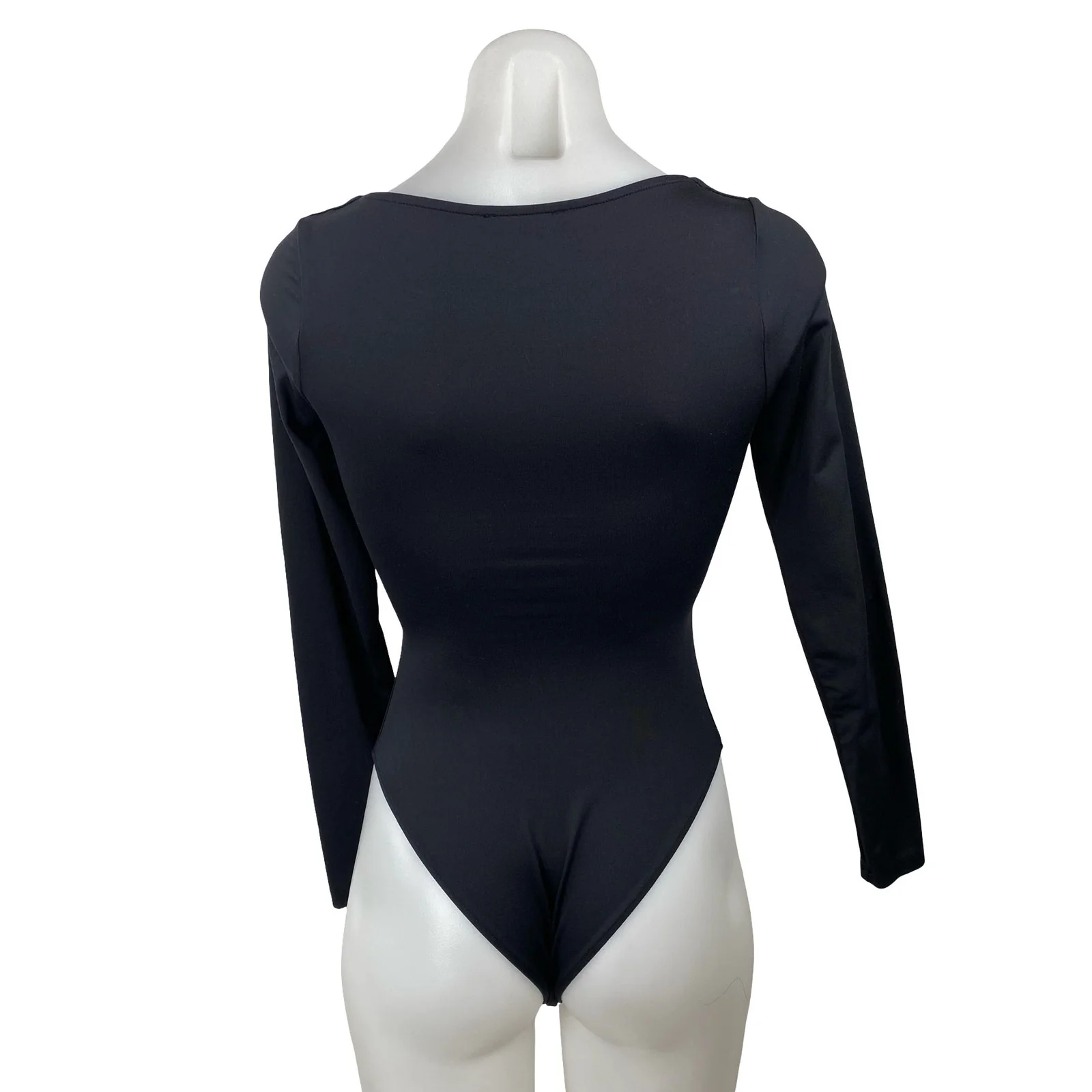 Zara Women's Black Center Ruched Deep V Neck Long Sleeve Slim Bodysuit Top Sz S - Image 4