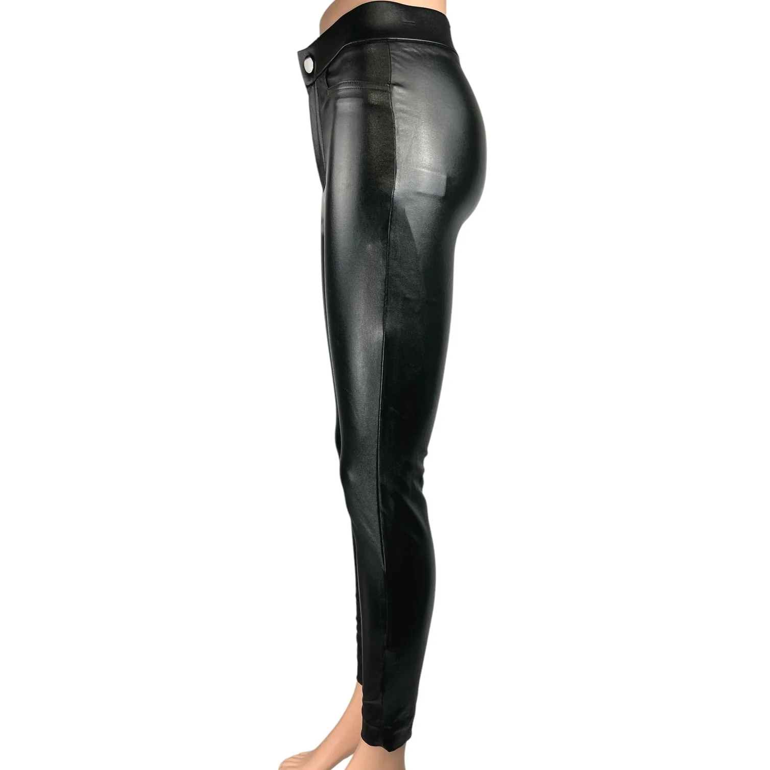 Zara Women's Black Coated Faux Leather Skinny Slim Mid Rise Trousers Pants XS - Image 2