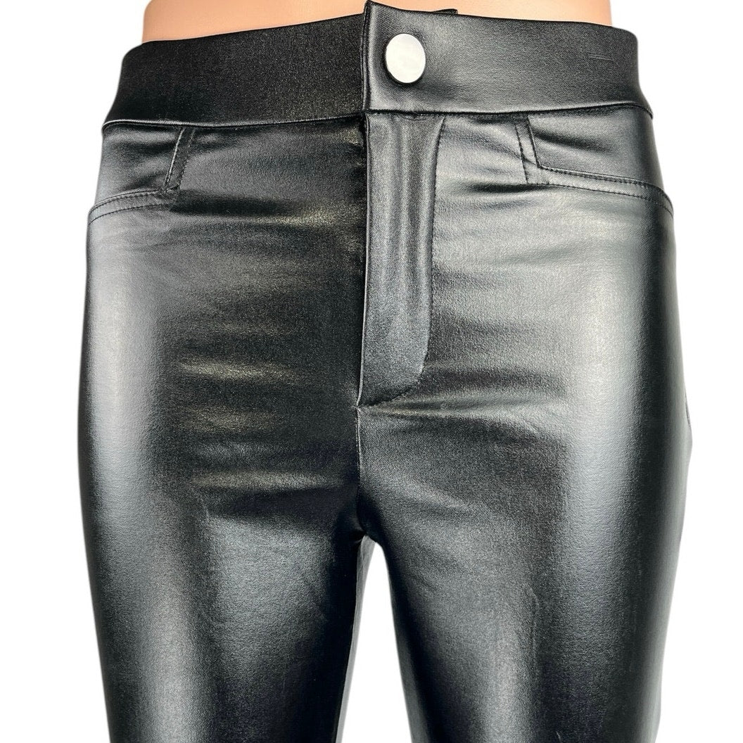Zara Women's Black Coated Faux Leather Skinny Slim Mid Rise Trousers Pants XS - Image 4