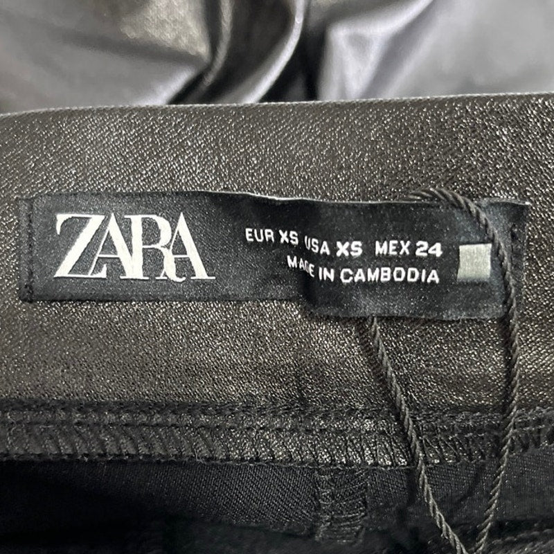 Zara Women's Black Coated Faux Leather Skinny Slim Mid Rise Trousers Pants XS - Image 5