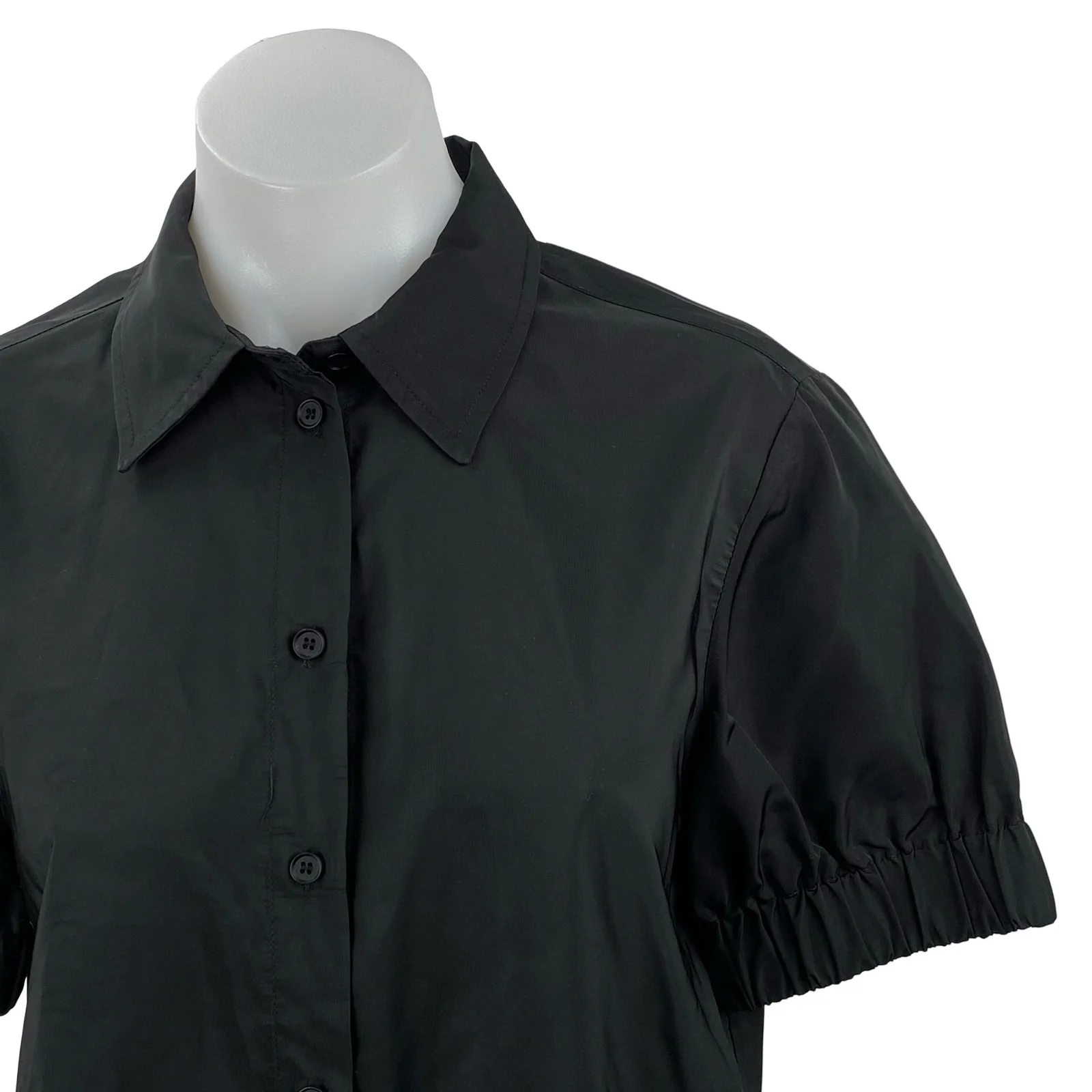 Zara Women's Black Collared Short Sleeve Crop Button Down Shirt Blouse Top Sz S - Image 2
