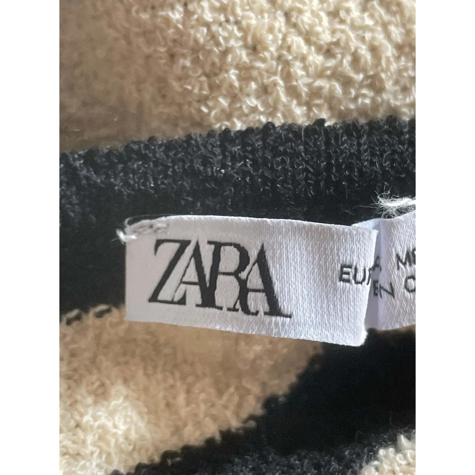 Zara Women's Black Cream Striped Knit Cap Sleeve Midi Sheath Bodycon Dress Sz S - Image 6