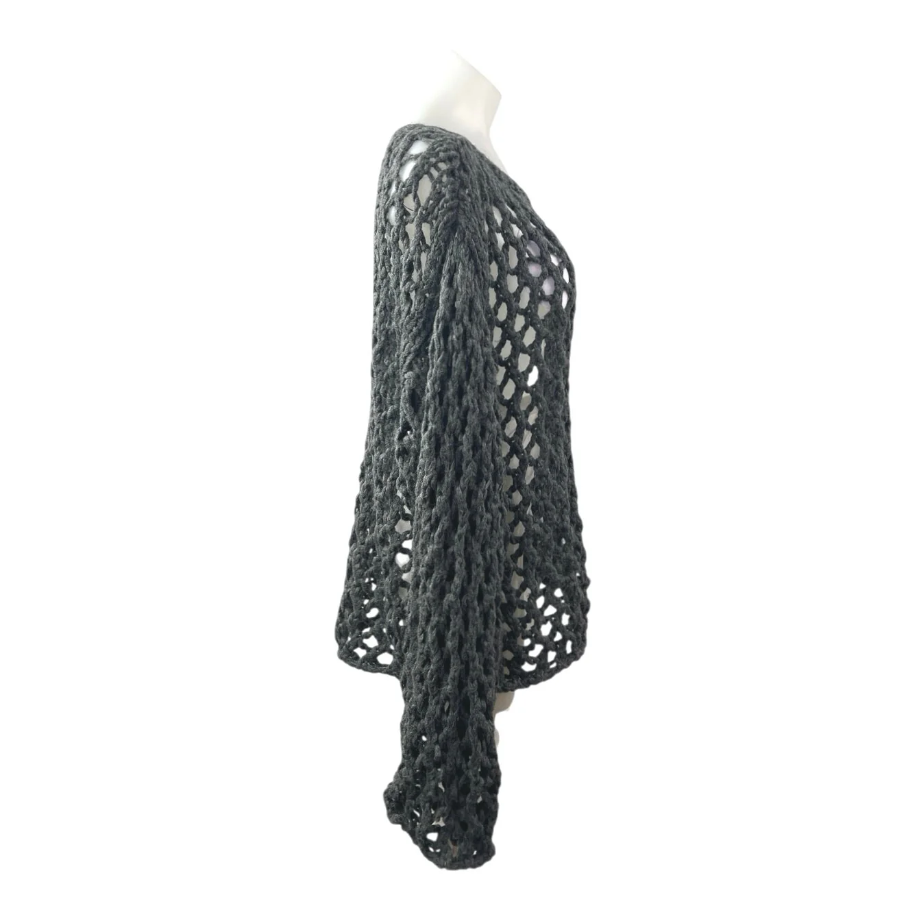 Zara Women's Black Crochet Knit Long Sleeve Sheer Beach Swim Cover Up Top Size L - Image 2