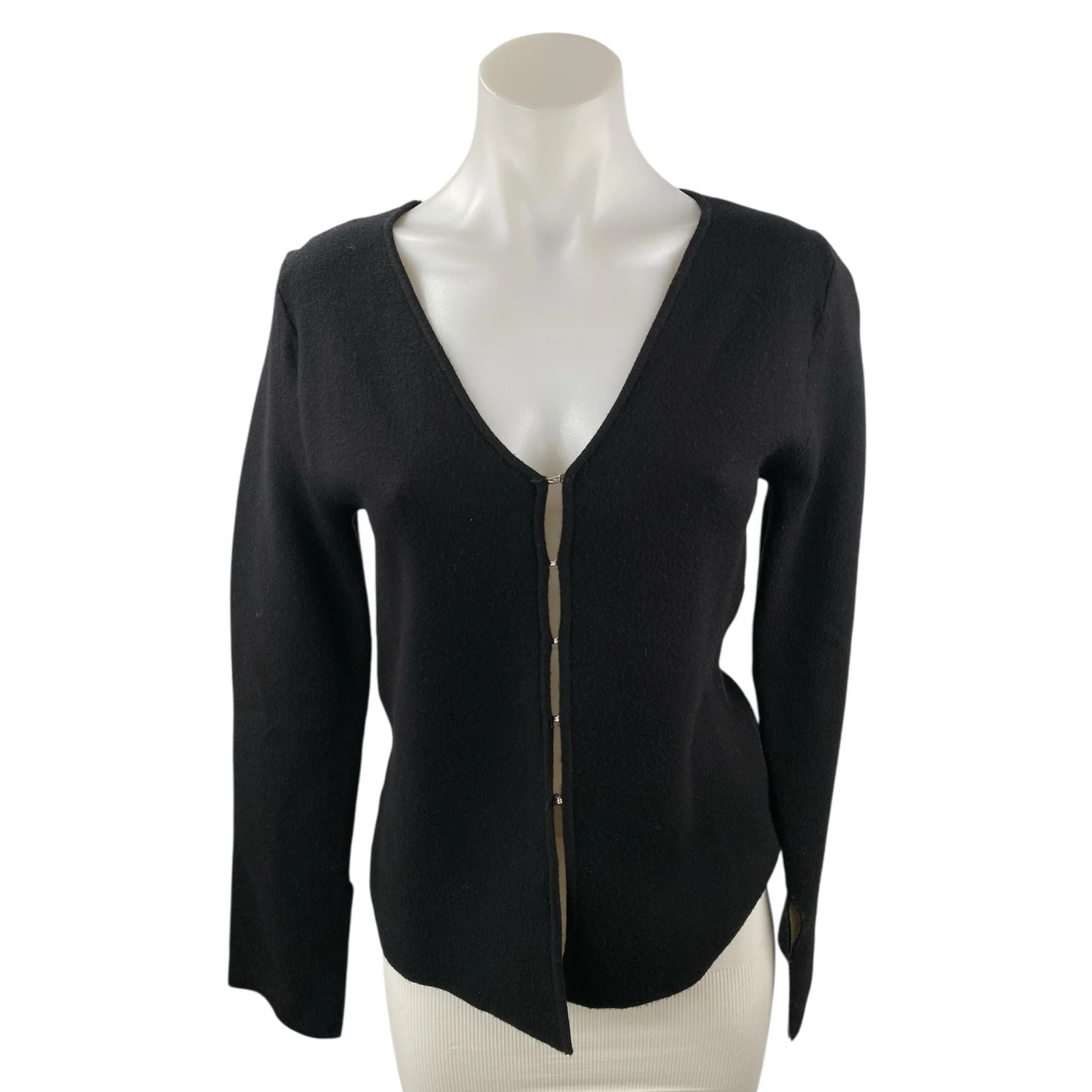 Zara Women's Black Deep V Neck Long Sleeve Fitted Knit Cardigan Sweater Top Sz M