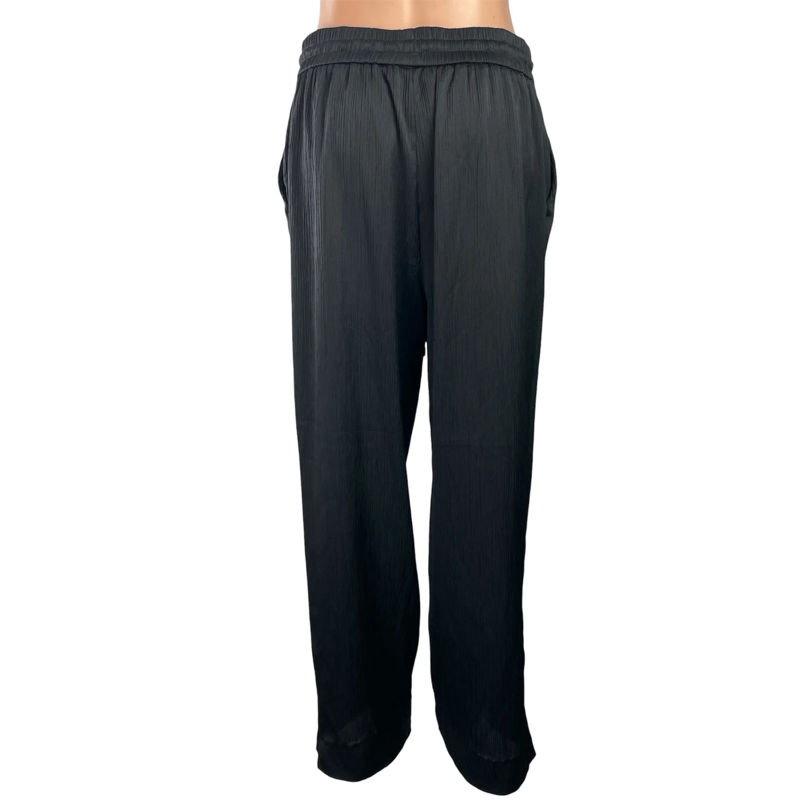 Zara Women's Black Drawstring Pleated Plisse High Rise Wide Leg Trousers Pants M - Image 3