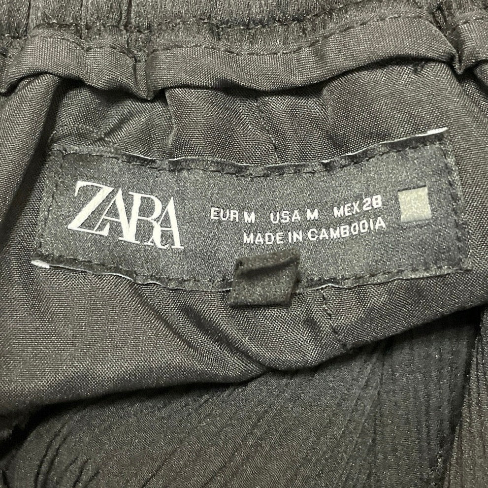 Zara Women's Black Drawstring Pleated Plisse High Rise Wide Leg Trousers Pants M - Image 4
