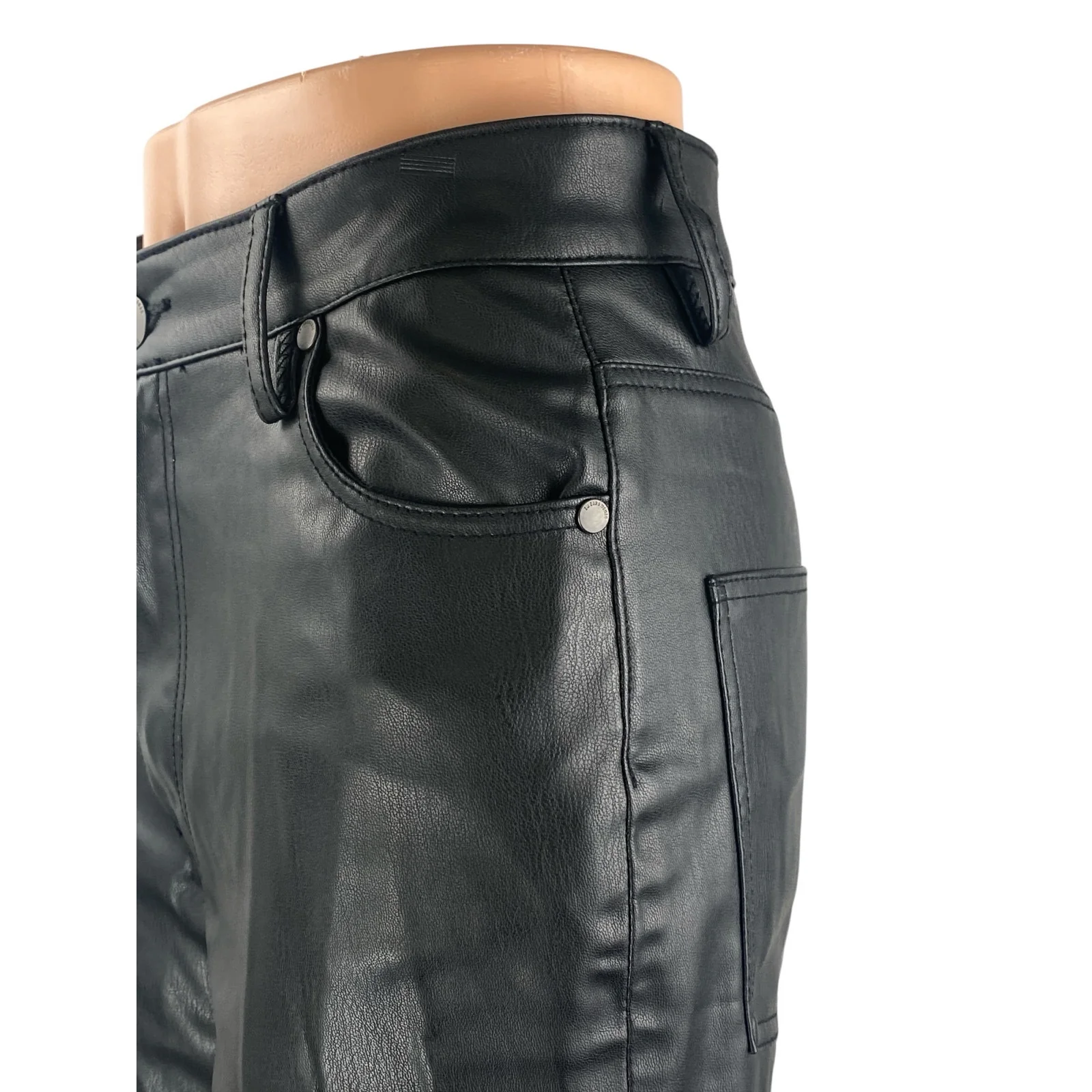 Zara Women's Black Faux Leather Vegan High Rise Straight Leg Trousers Pants Sz 4 - Image 2