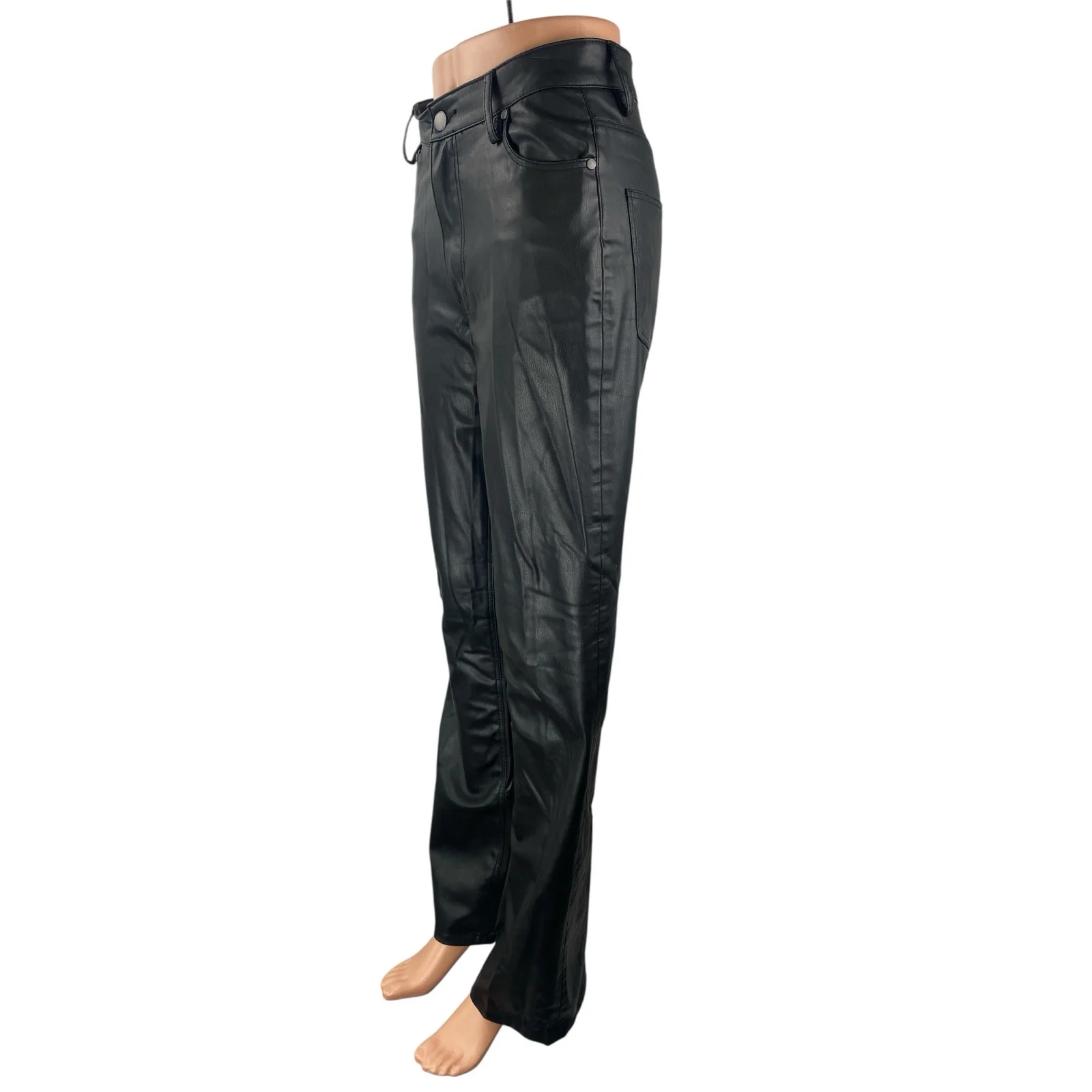 Zara Women's Black Faux Leather Vegan High Rise Straight Leg Trousers Pants Sz 4 - Image 3