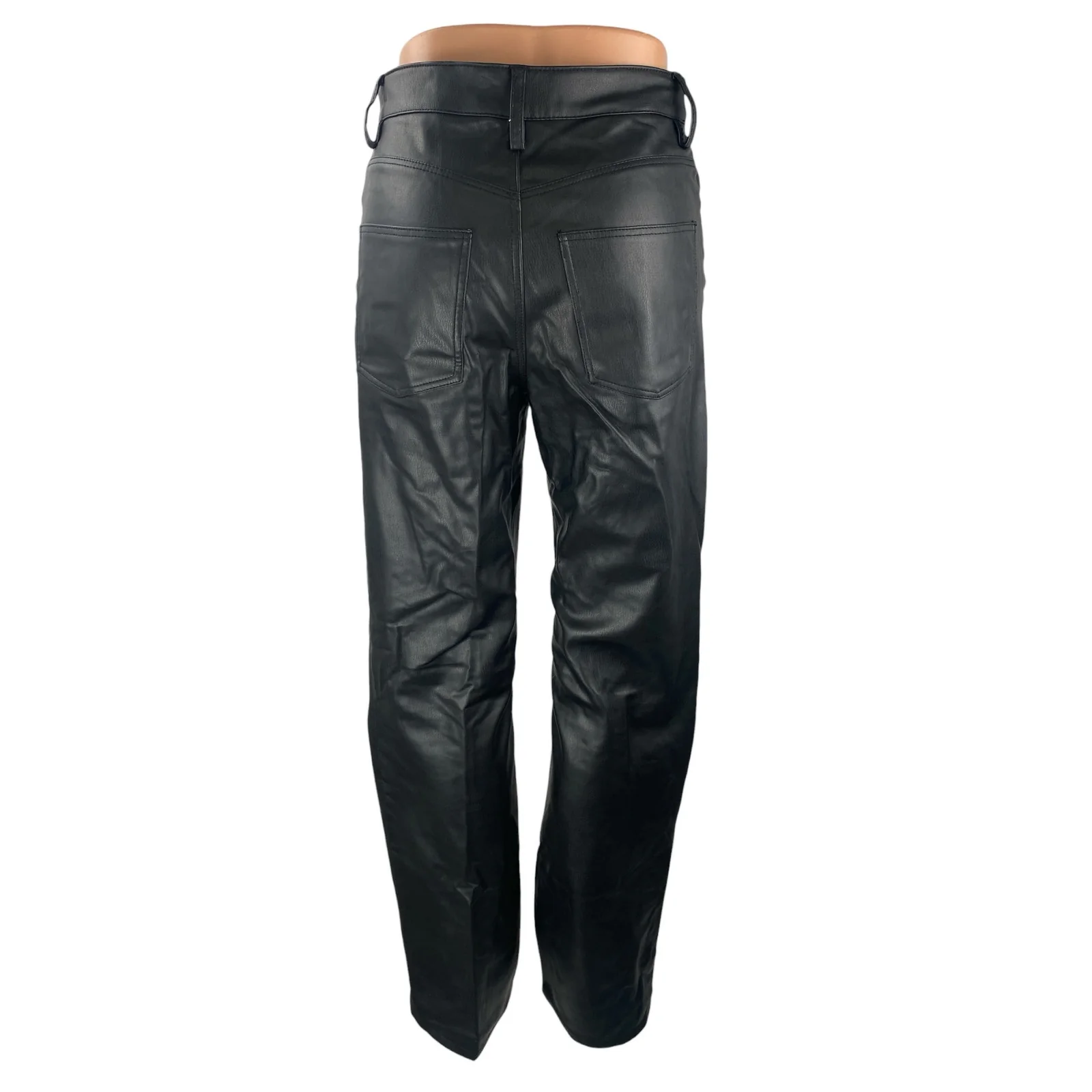 Zara Women's Black Faux Leather Vegan High Rise Straight Leg Trousers Pants Sz 4 - Image 4